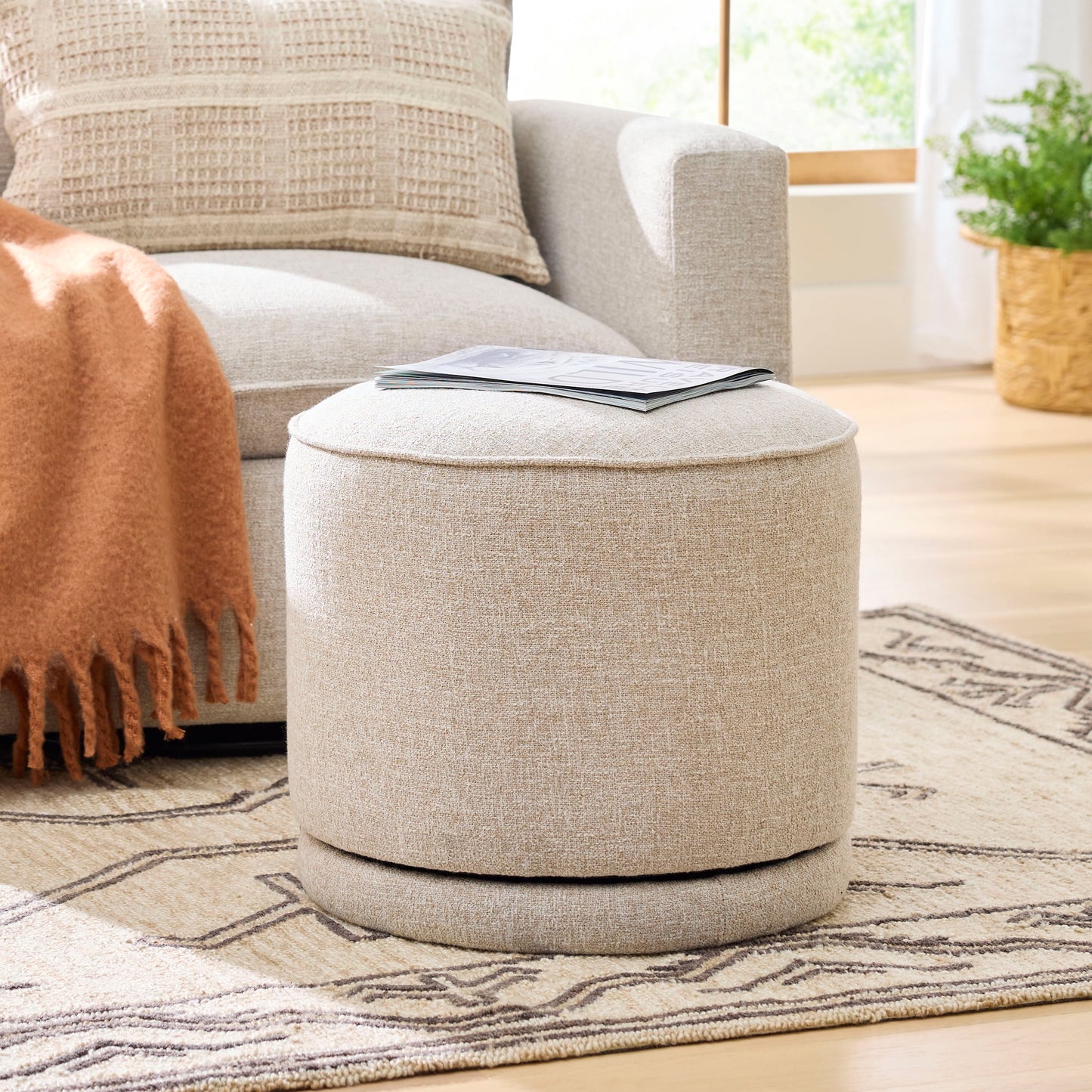 Better Homes & Gardens Elsie Swivel Ottoman, Heather Wheat