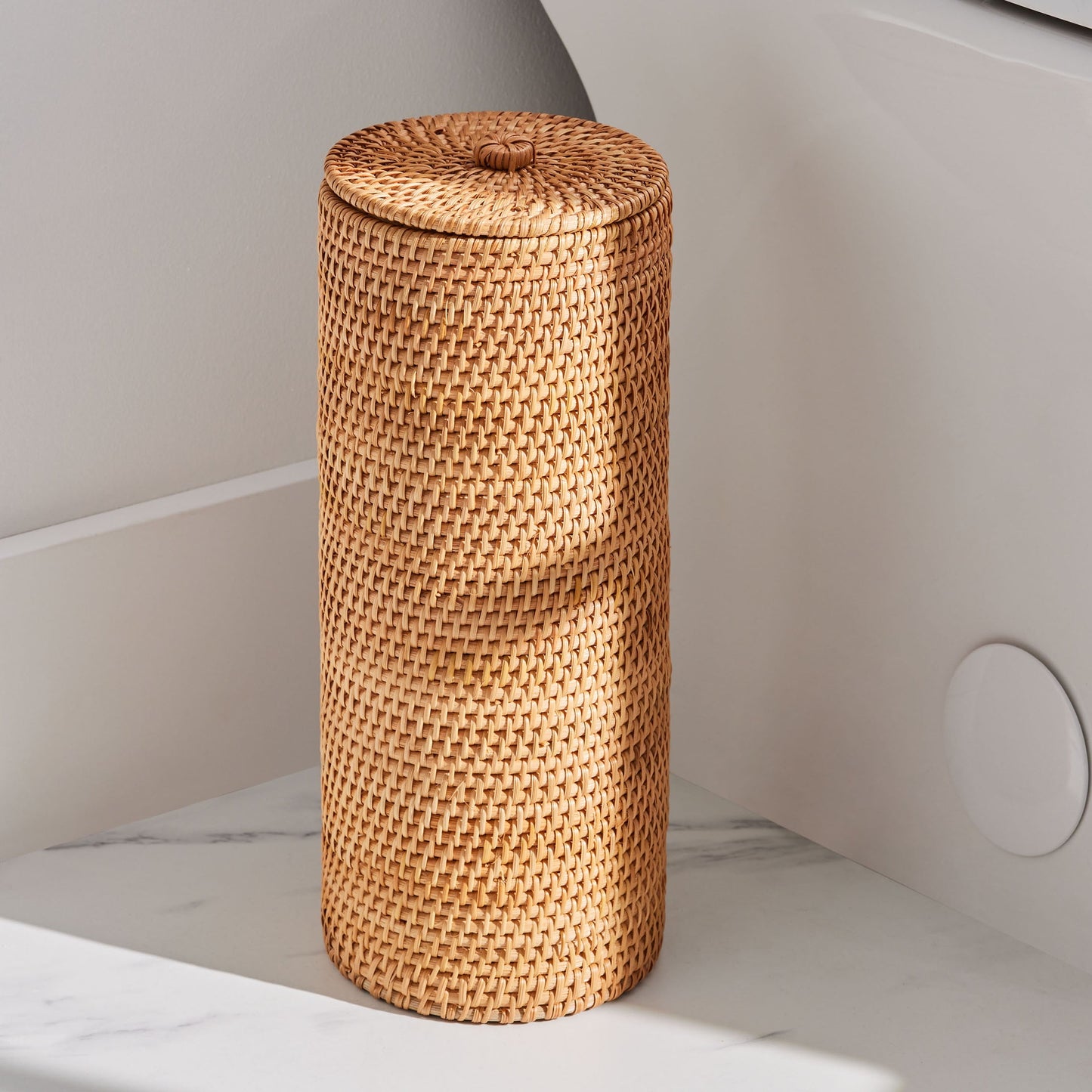 Better Homes & Gardens Floor Standing Toilet Paper Reserve with Lid, Rattan