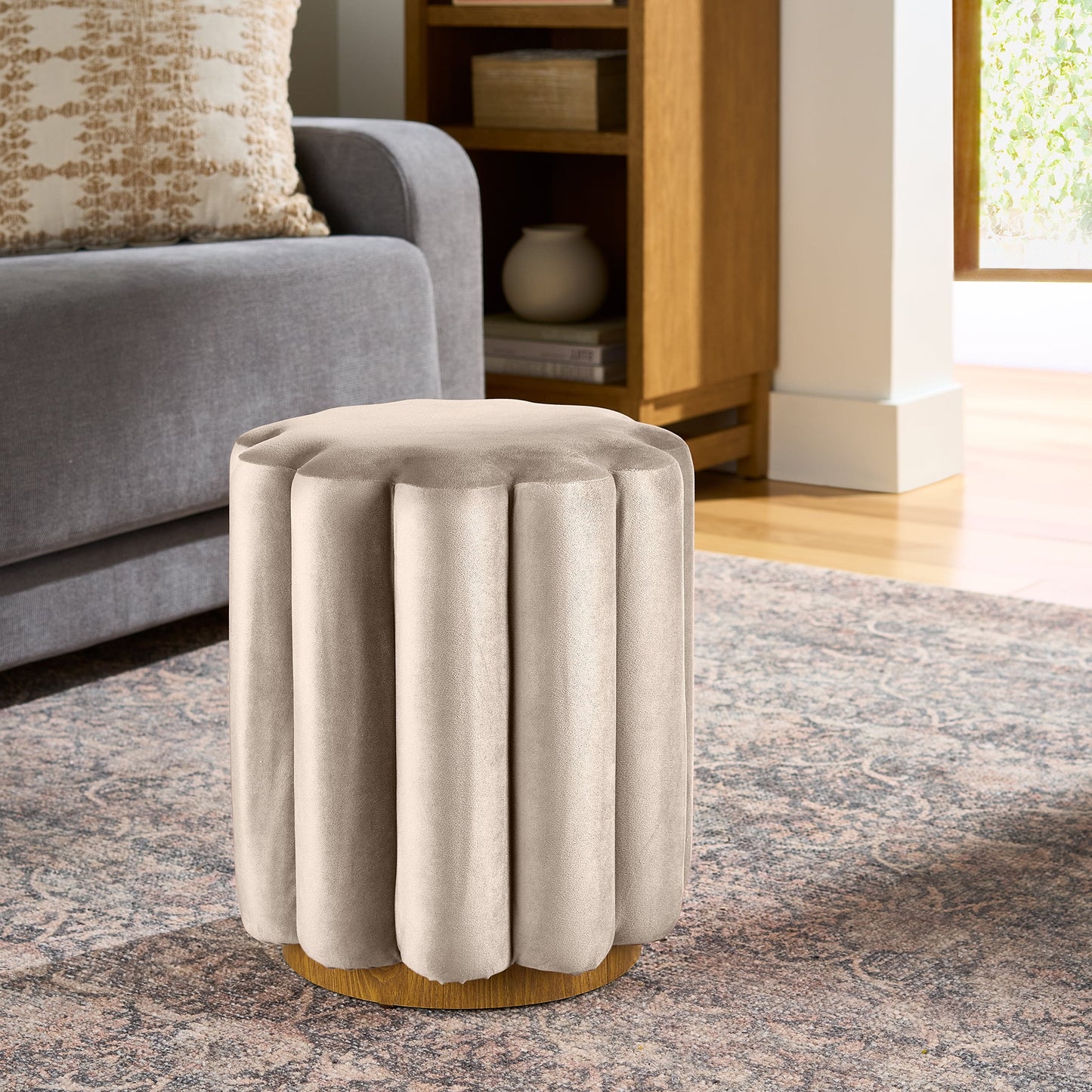 Better Homes & Gardens Lillian Velvet Tufted Ottoman, Olive