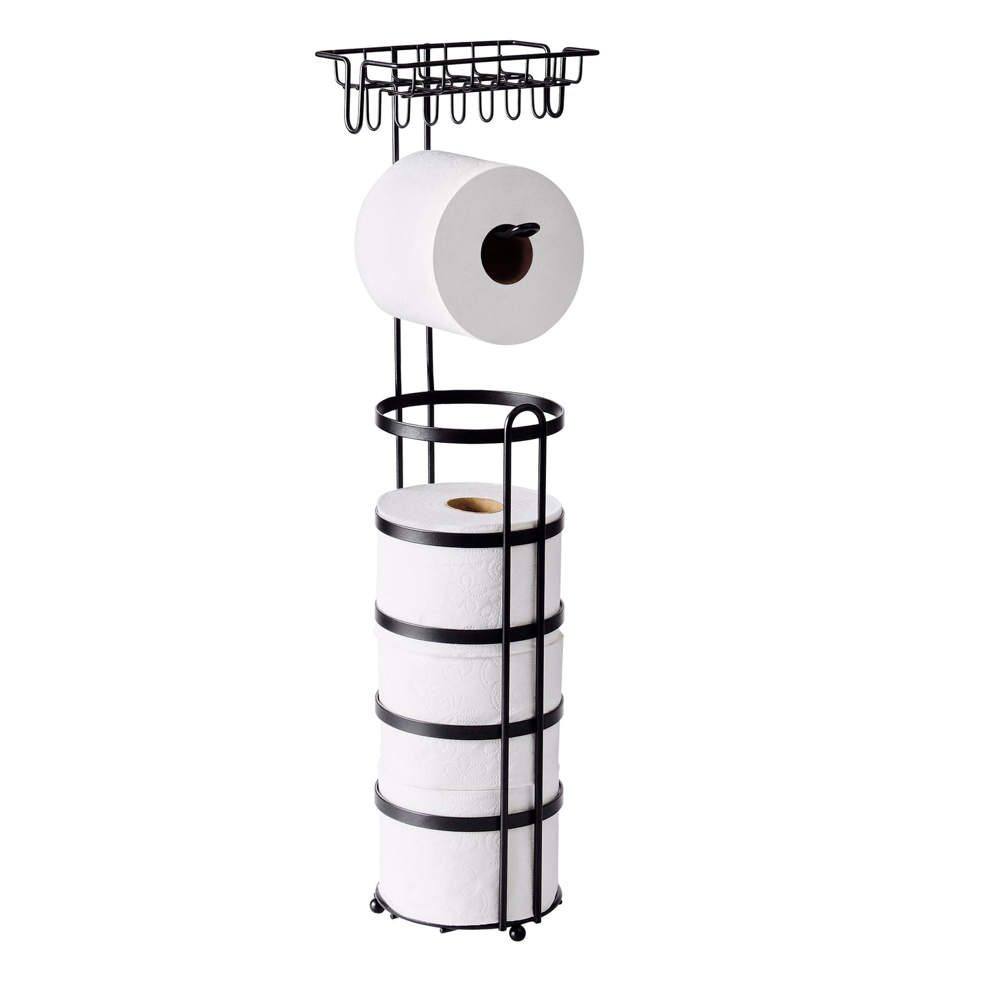 Better Homes & Gardens Free Standing Toilet Paper Holder with Reserve, Matte Black, Fully Assembled