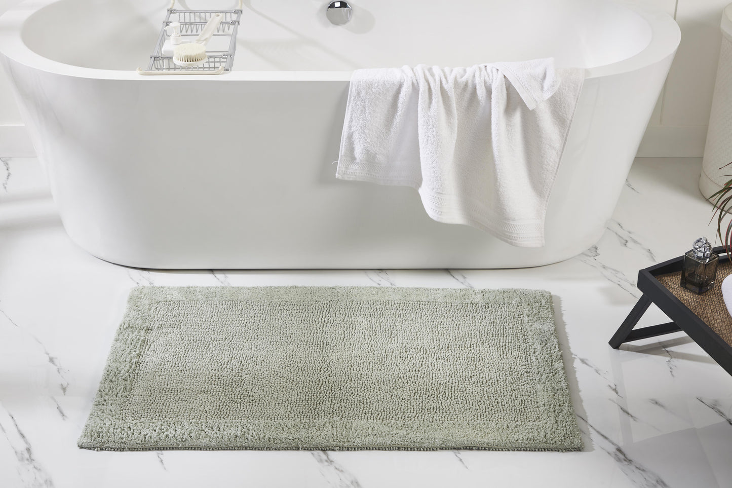 Better Trends 24" x 40" Premium Bathroom Rugs 100% Cotton Soft Reversible Tufted Bath Mat Water Absorbent Bath Rug Ideal for Bathroom Shower and Tub Use (Dark Sage) Edge Collection