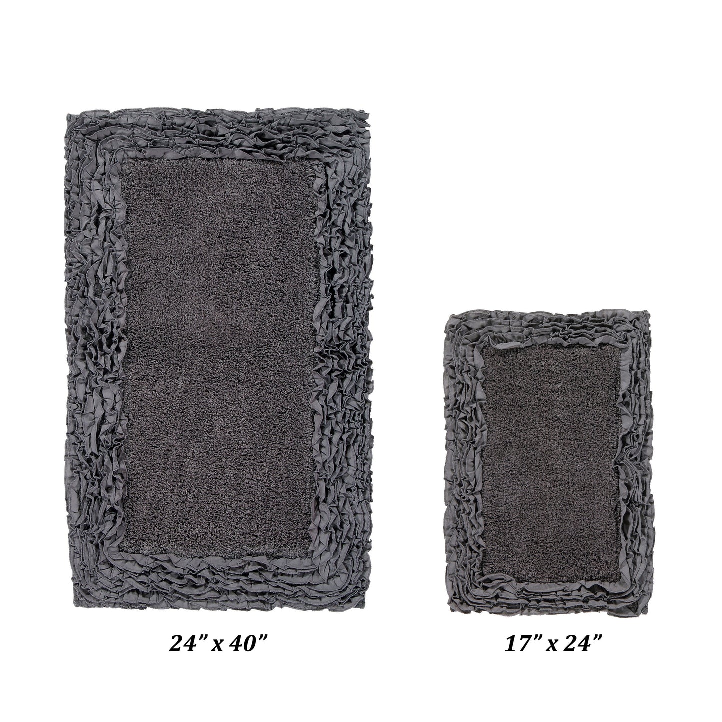 Better Trends 2 Piece Bathroom Rug Set 100% Cotton, Extra Soft, Water Absorbent & Non Slip Bath Mat, Ruffle Border, (Gray) Shaggy Border Collection