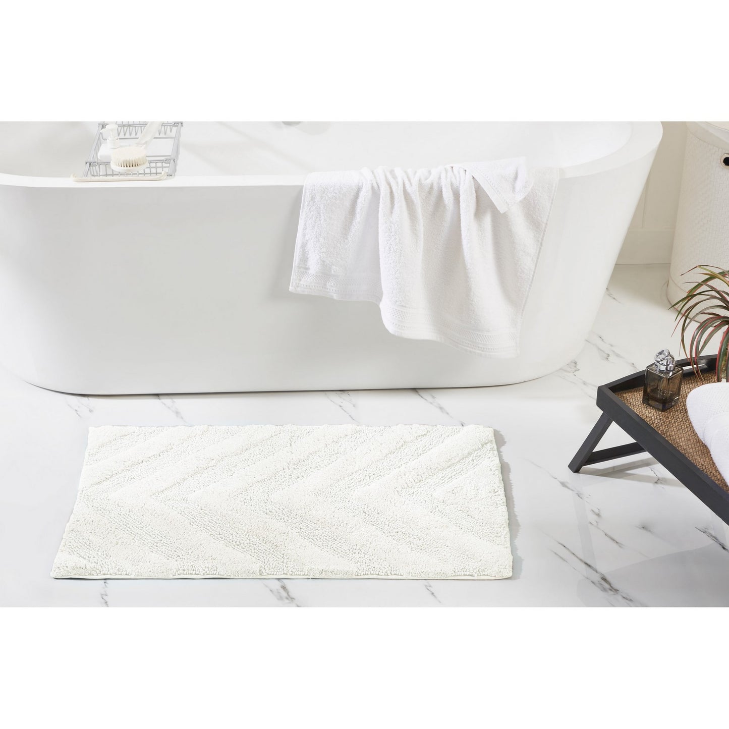 Better Trends Tapetes de Baño de 21" x 34" 100% Algodón Suaves Absorbentes de Agua Antideslizantes Tapete de Baño Lavable a Máquina (Marfil) Colección Hugo