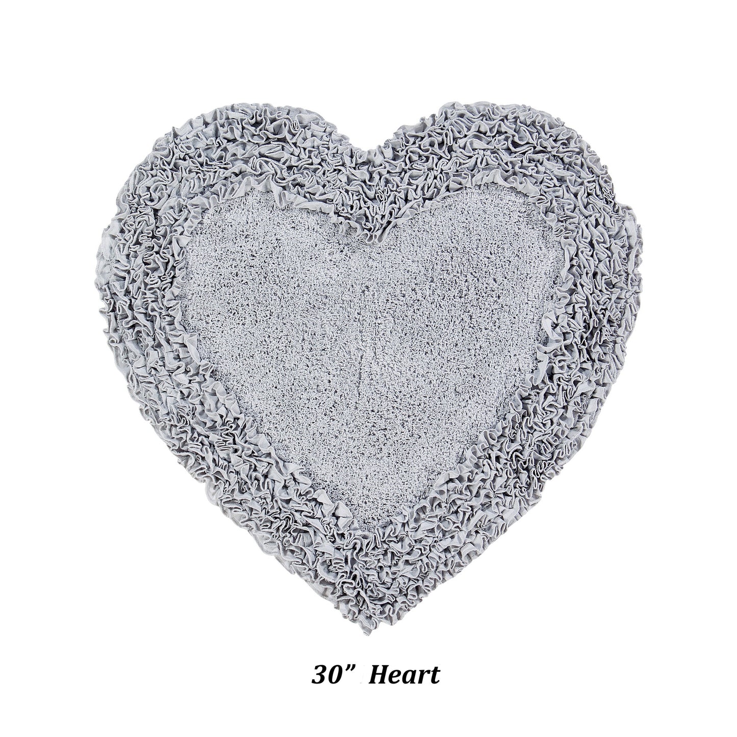 Better Trends 30'' x 30'' Heart Shape Bathroom Rug with Non Slip Backing 100% Cotton Water Absorbent, Machine Washable, (Silver) Shaggy Border Collection
