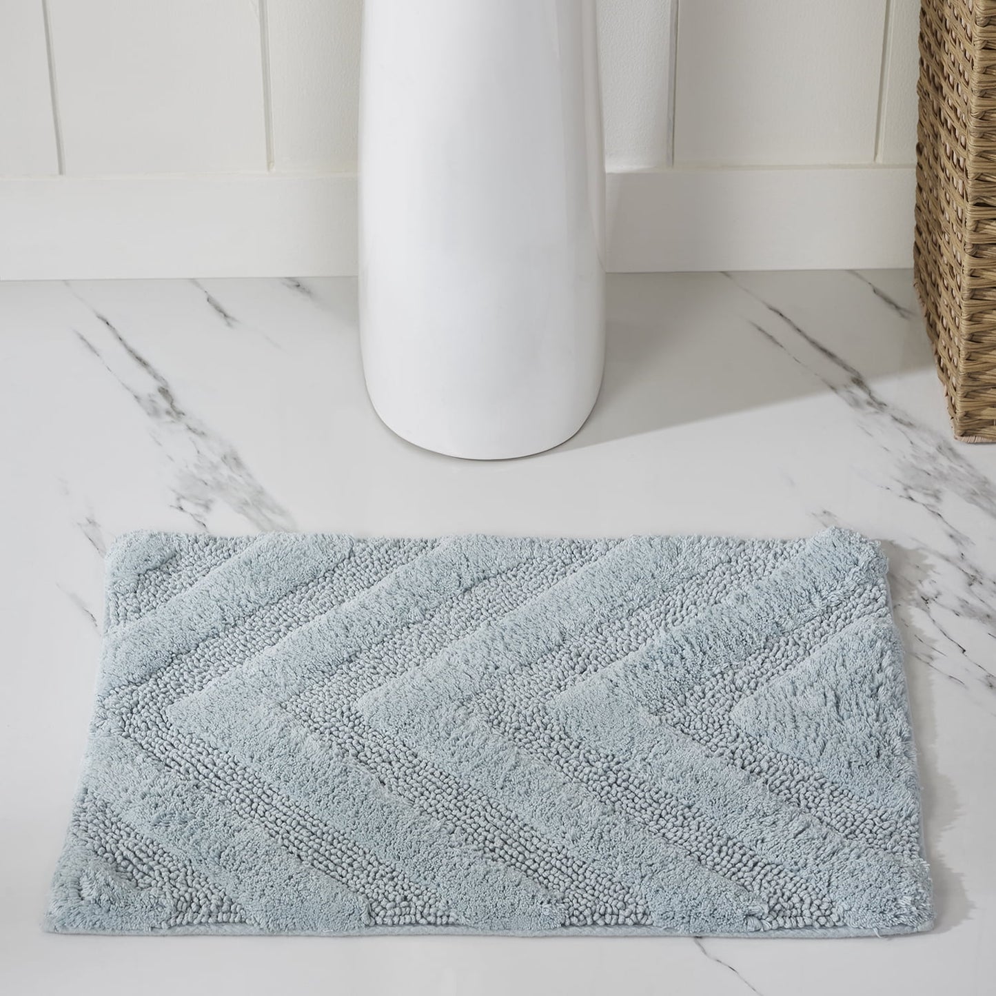 Better Trends 5 Piece Bathroom Rug Set 100% Cotton Extra Soft Tufted Bath Rug Water Absorbent Non-Slip Bath Mat Machine Washable (Blue) Hugo Collection