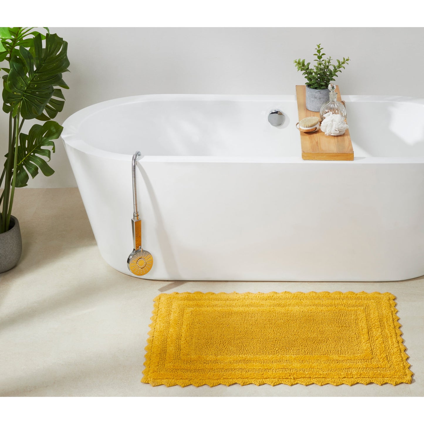 Better Trends 21" x 34" Bathroom Rug – 100% Cotton, Extra Soft Tufted Reversible Bath Mat, Water-Absorbent, Machine Washable (Yellow) Lilly Crochet Collection