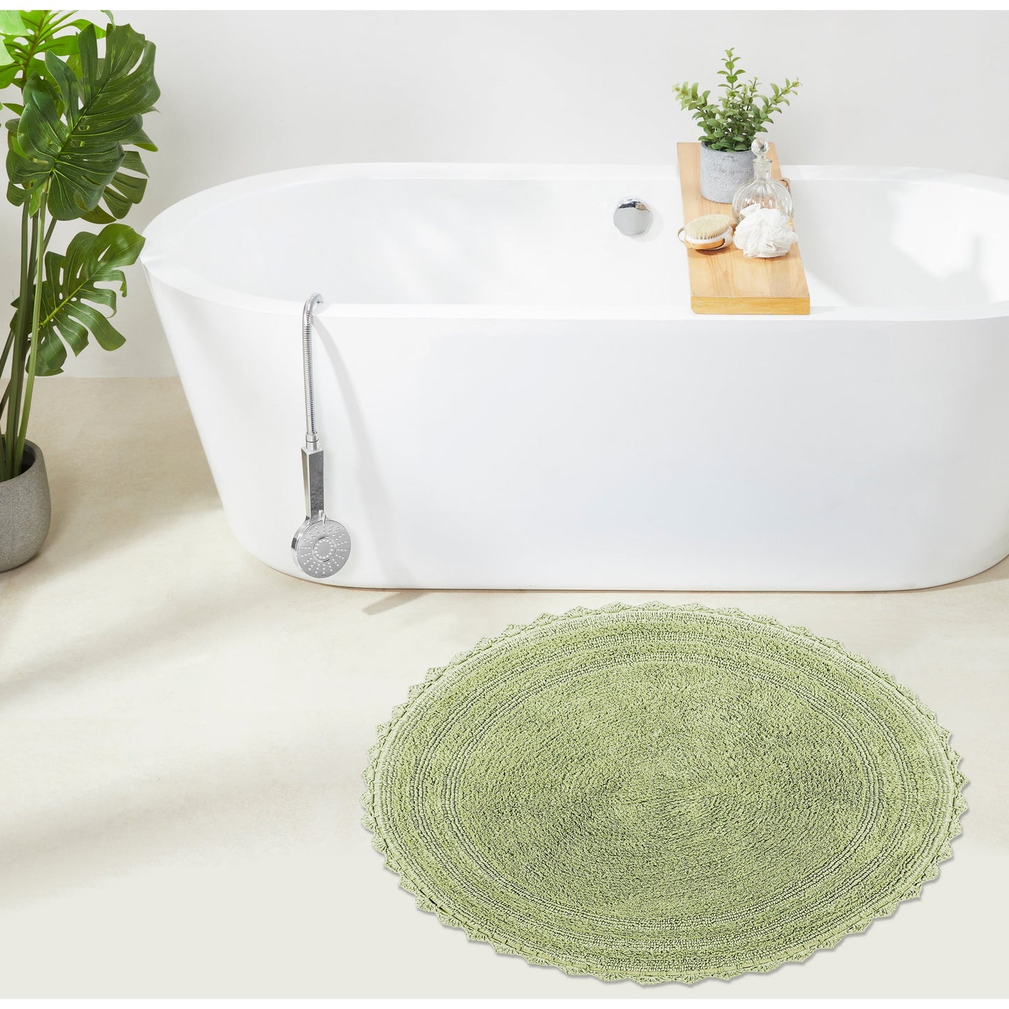 Better Trends Chic Round Bath Mat, 30" Diameter, 100% Cotton with Crochet Border, Water Absorbent, Ideal for Half Baths and Powder Rooms, Machine Washable, Sage - Lilly Crochet Collection