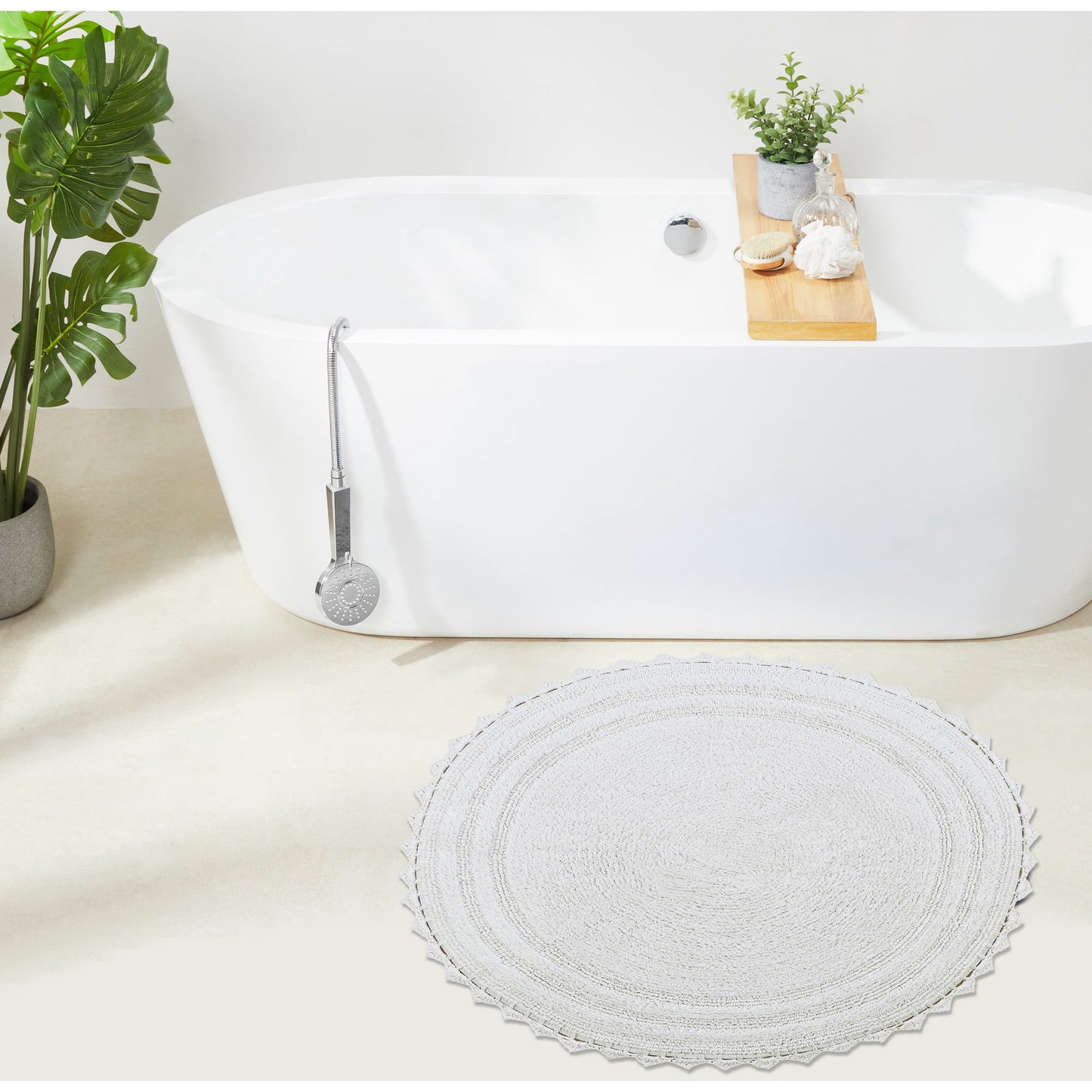 Better Trends Chic Round Bath Mat, 30" Diameter, 100% Cotton with Crochet Border, Water Absorbent, Ideal for Half Baths and Powder Rooms, Machine Washable, White - Lilly Crochet Collection