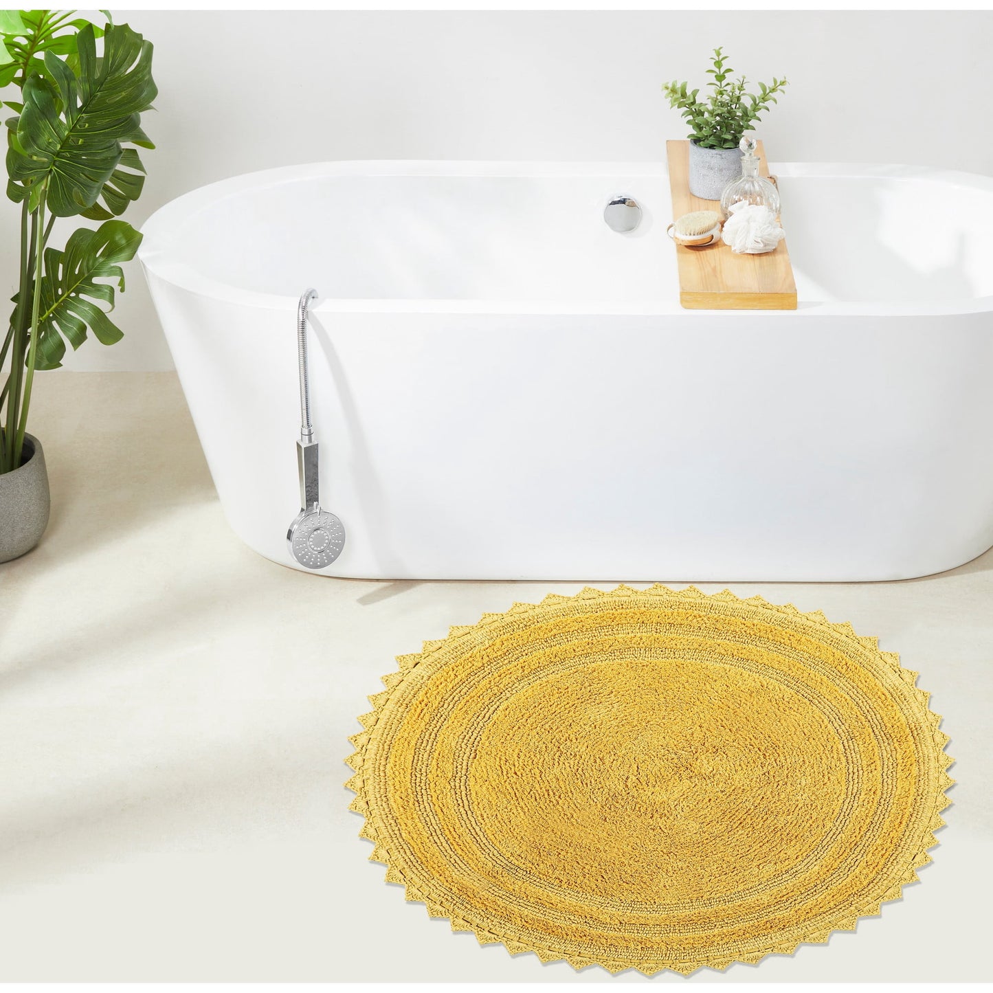 Better Trends Chic Round Bath Mat, 30" Diameter, 100% Cotton with Crochet Border, Water Absorbent, Ideal for Half Baths and Powder Rooms, Machine Washable, Yellow - Lilly Crochet Collection