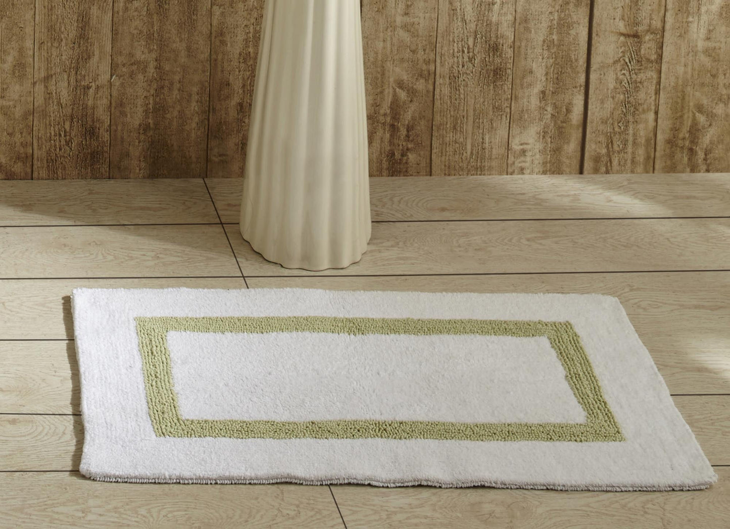 Better Trends Bathroom Rugs Mat 100% Cotton Soft Bath Rug Water Absorbent Reversible Washable for Bathroom Floor Decor, Laundry Room 17" x 24" Hotel Collection - White/Sage