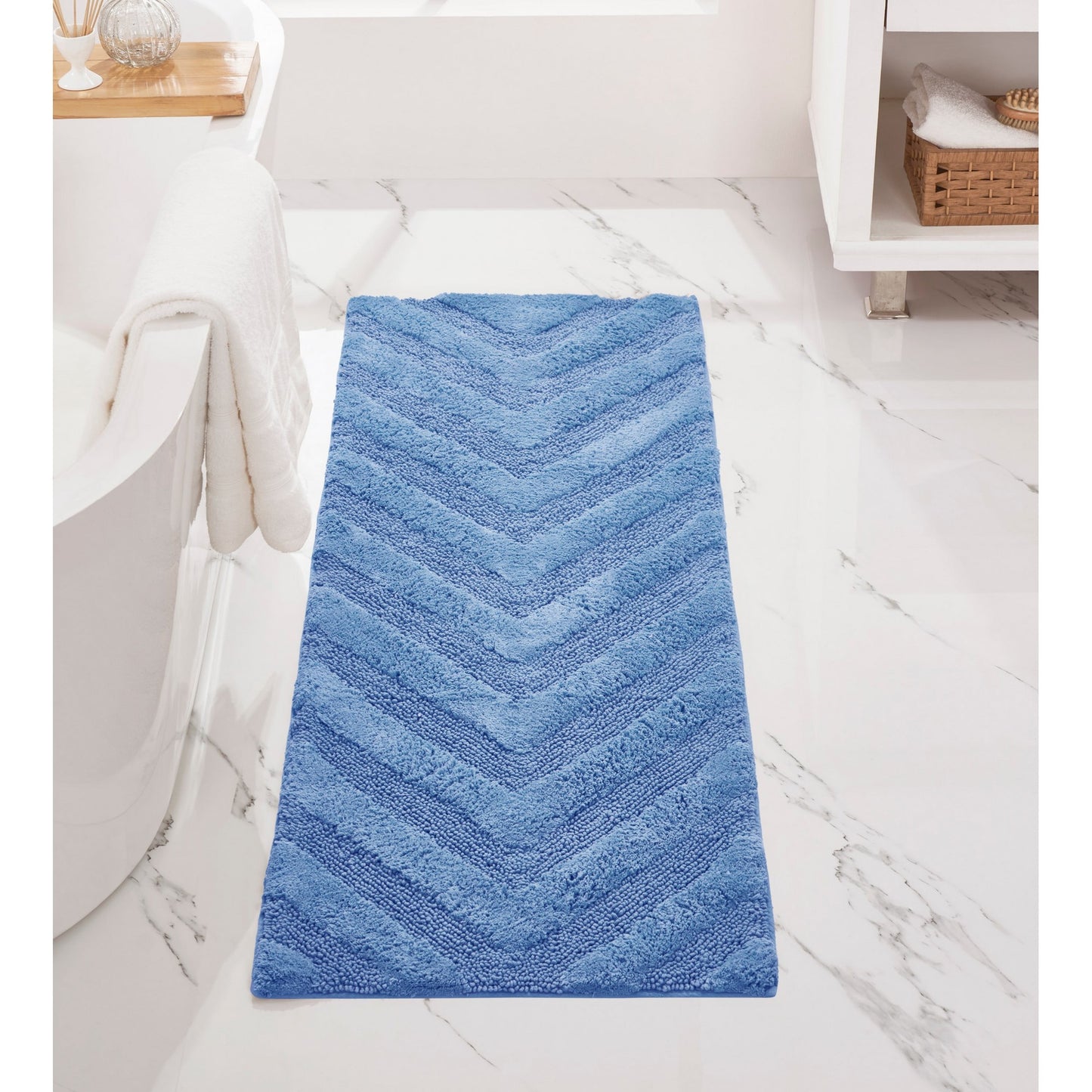Better Trends Long Runner Bathroom Rug Extra Soft Non-Slip Bath Mat Water Absorbent 100% Cotton Washable Mat 20" x 60" Dark Blue Hugo Collection