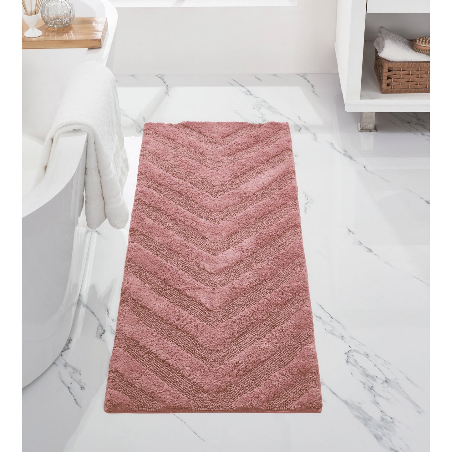 Better Trends Long Runner Bathroom Rug Extra Soft Non-Slip Bath Mat Water Absorbent 100% Cotton Washable Mat 20" x 60" Pink Hugo Collection