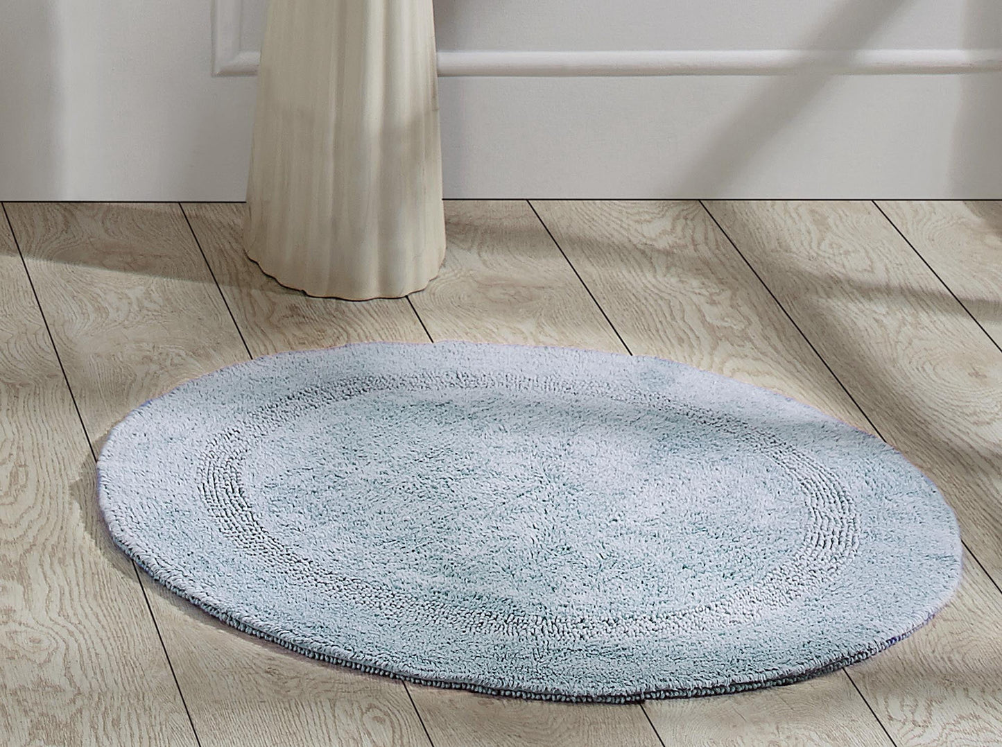 Better Trends Round Bath Mat 30" Diameter Elegant Reversible Bath Rug, Extra Soft Cotton for Ultimate Comfort, Absorbent, Ideal for Half Baths and Powder Rooms, (Blue) Lux Collection