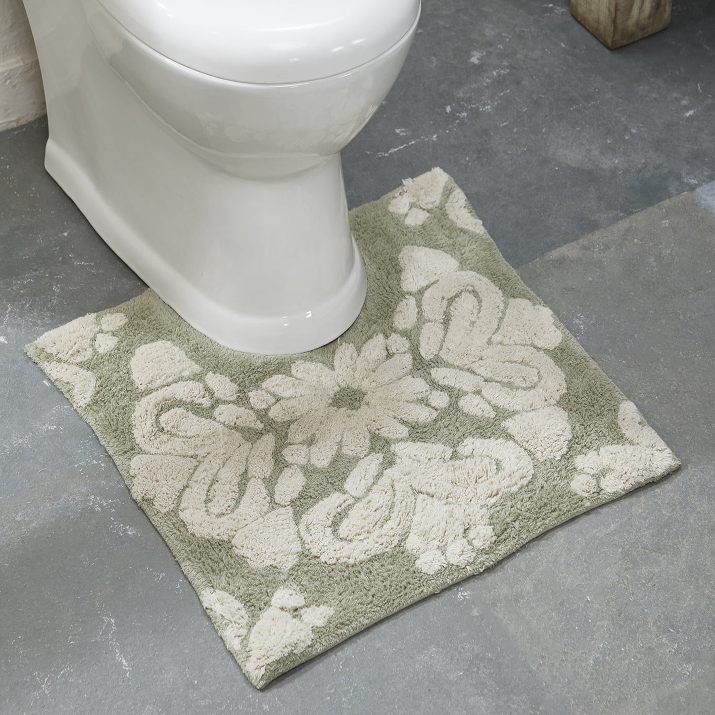 Better Trends U-Shape Toilet Rug 100% Cotton, Non-Slip Rug, Water Absorbent, Machine Washable, (20" x 20") Contour Bath Rug Sage - Madallion Collection