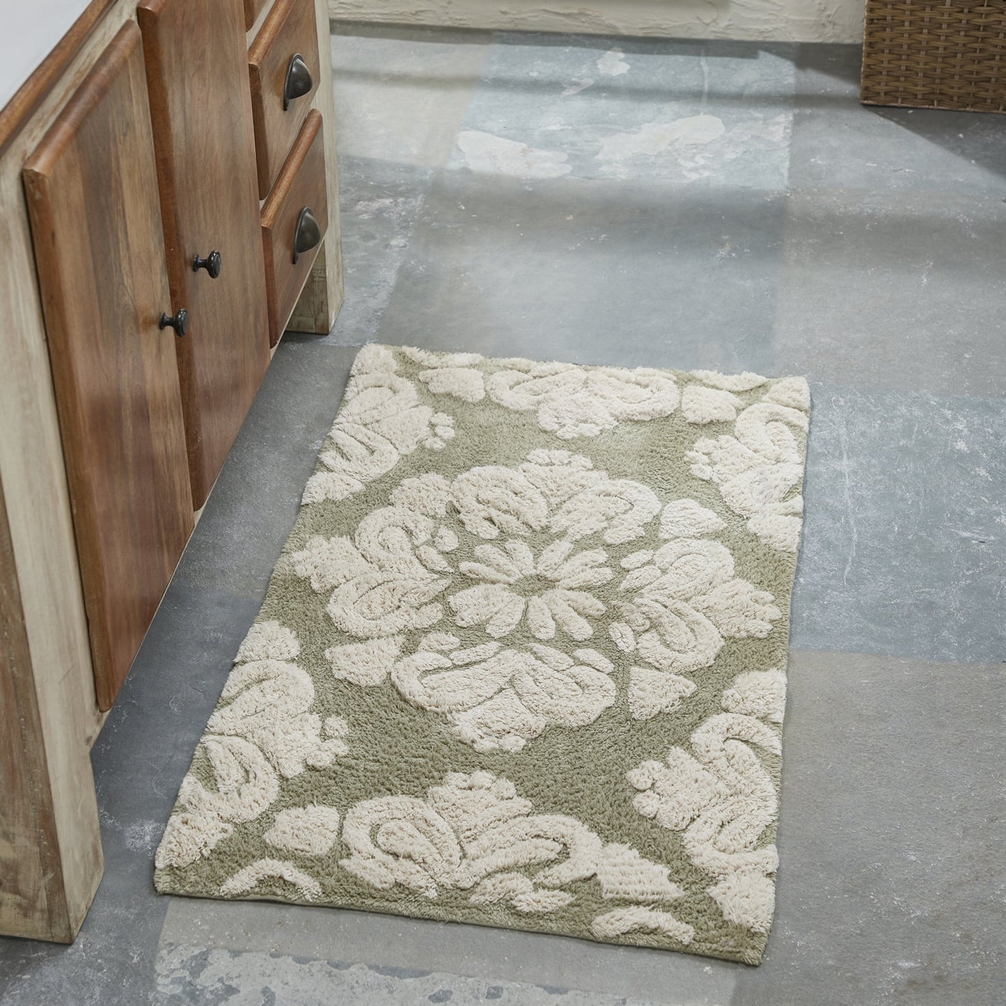 Better Trends 21" x 34" Bathroom Rugs 100% Cotton Soft Water Absorbent Non Slip Bath Mat Machine Washable Rug (Sage) Medallion Collection