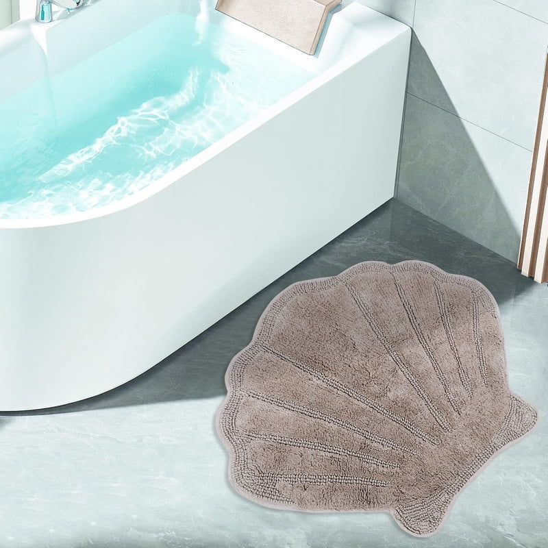 Better Trends Seashell Bath Rug, 100% Cotton Cute Beach Theme Bathroom Mat, Soft & Absorbent, Reversible, Washable Foot Mat, Beige Sea Decor for Kids & Home, 25" x 28" Marilyn Collection