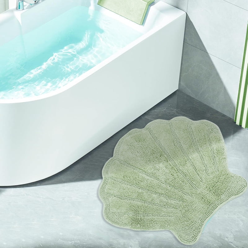 Better Trends Seashell Bath Rug, 100% Cotton Cute Beach Theme Bathroom Mat, Soft & Absorbent, Reversible, Washable Foot Mat, Sage Sea Decor for Kids & Home, 25" x 28" Marilyn Collection