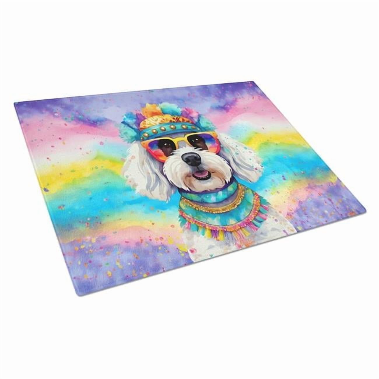 Bichon Frise Hippie Dawg Glass Cutting Board Large 12 in x 15 in