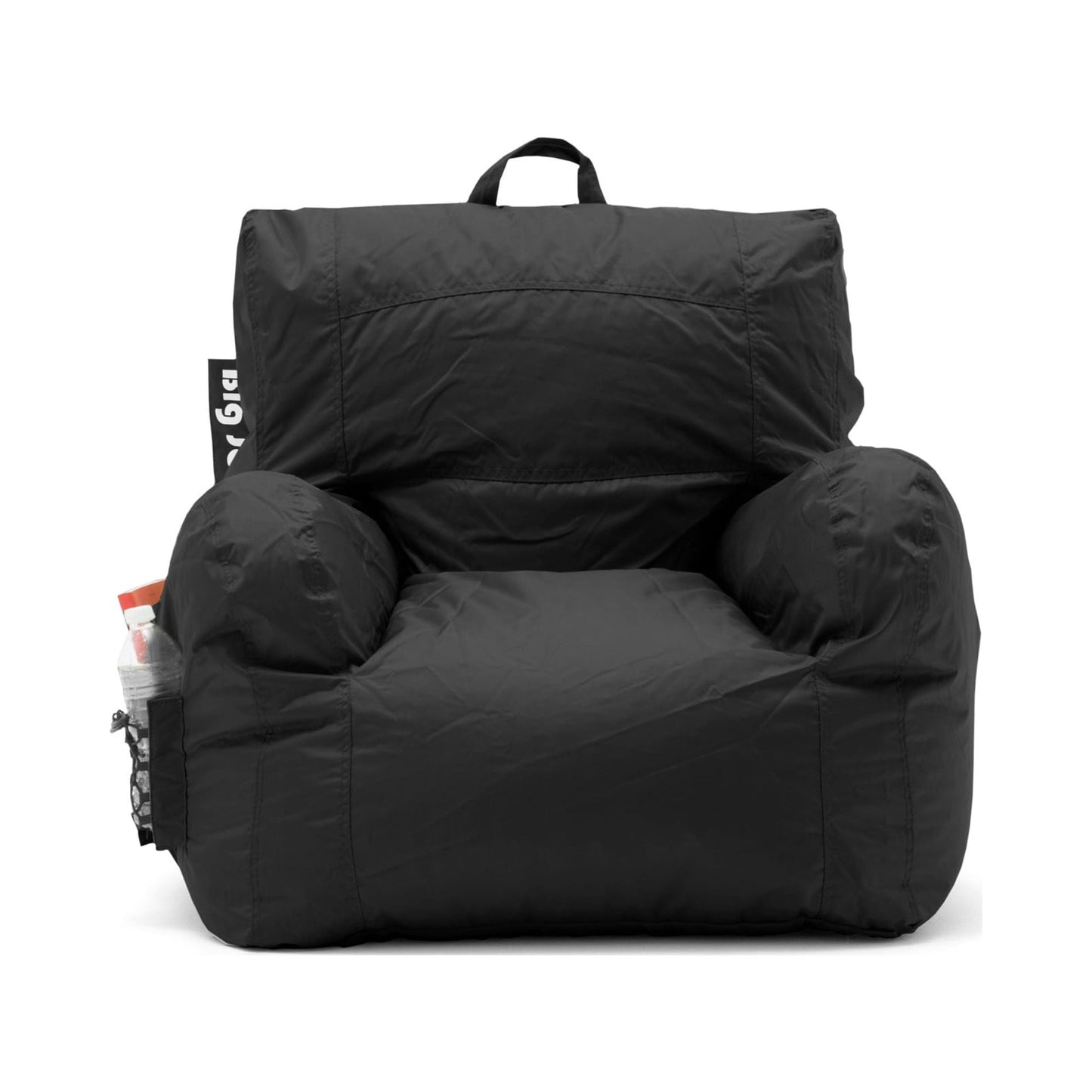 Big Joe Dorm Bean Bag Chair with Drink Holder and Pocket for Teens and Kids, Stretch Limo Black, Durable Easy-Clean Polyester Nylon Blend, 3 foot Gaming and Reading Nook Seat, Refillable