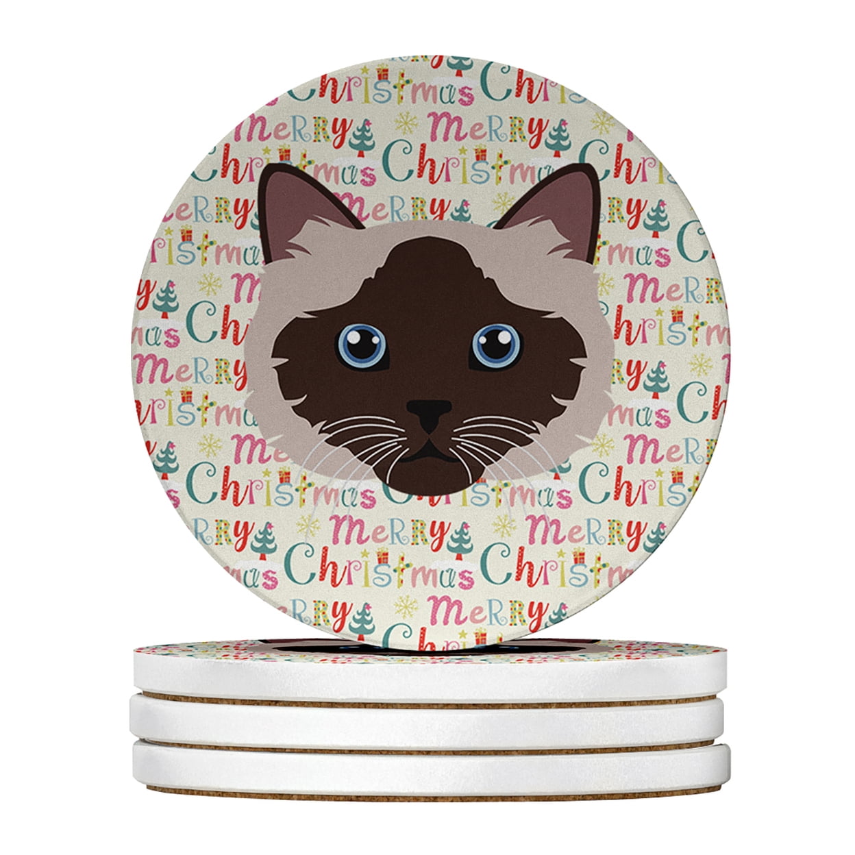 Birman Cat Christmas Large Sandstone Coasters Pack of 4 4 in x 4 in