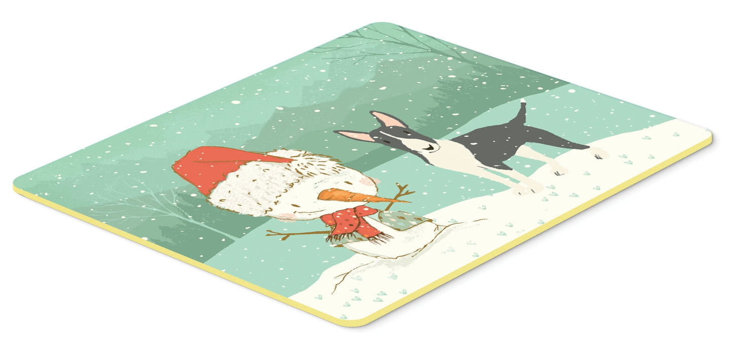 Black Bull Terrier Snowman Christmas Kitchen or Bath Mat 24x36