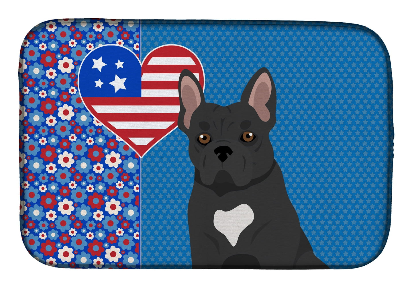 Black French Bulldog USA American Dish Drying Mat