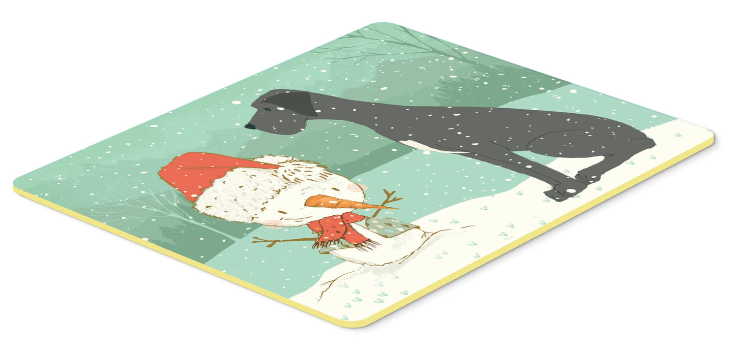 Black Great Dane and Snowman Christmas Kitchen or Bath Mat 24x36