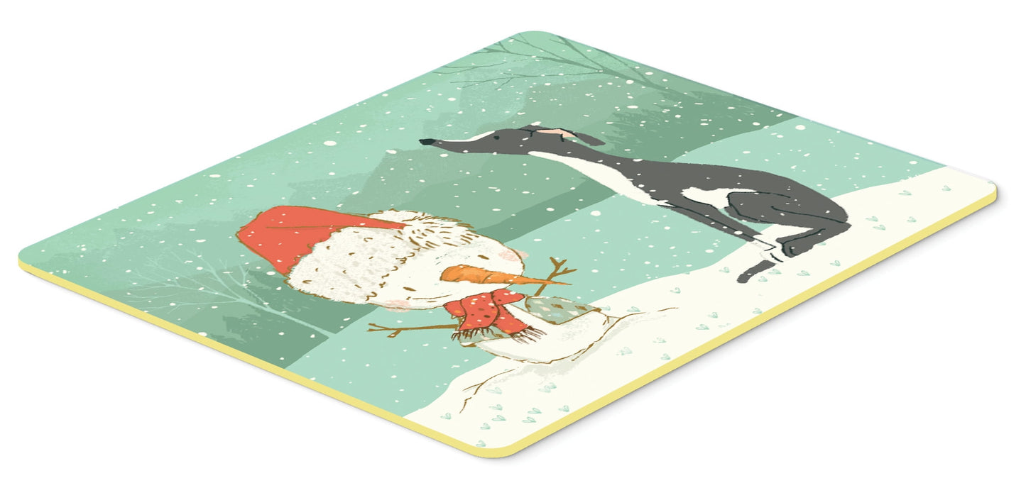 Black Greyhound Snowman Christmas Kitchen or Bath Mat 24x36