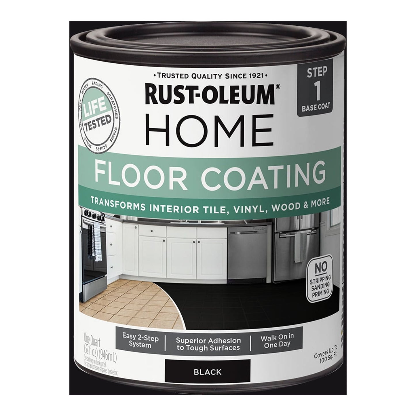 4 Pack, Black, Rust-Oleum Home Floor Paint Matte - 365930, Quart