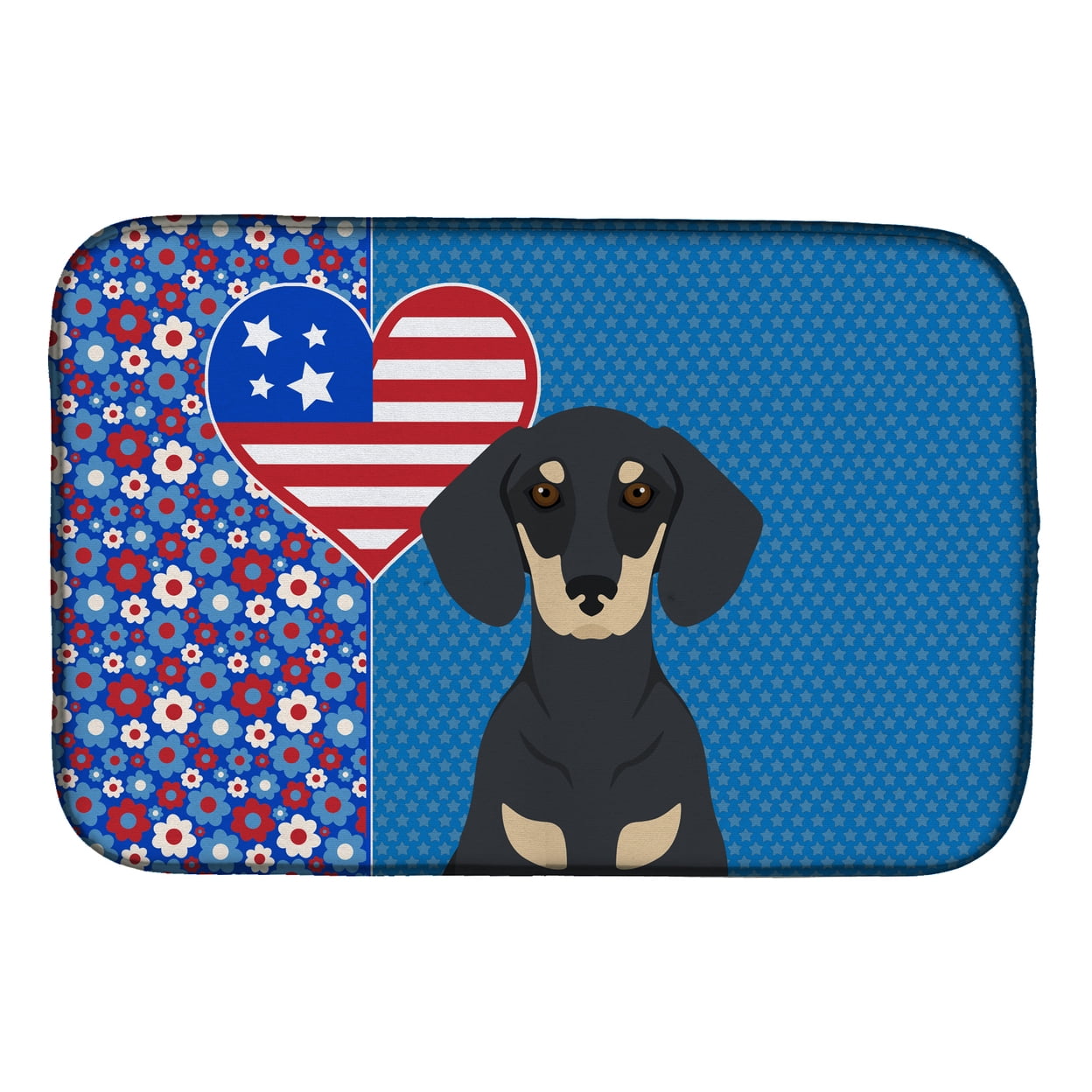 Black and Cream Dachshund USA American Dish Drying Mat 14 in x 21 in