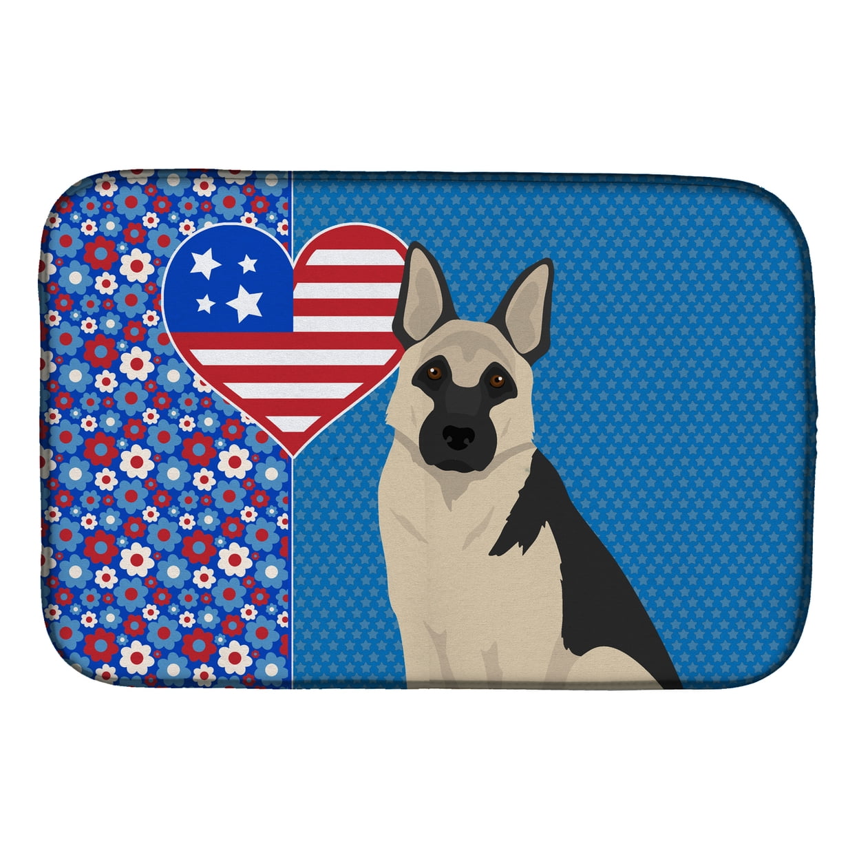 Black and Silver German Shepherd USA American Dish Drying Mat 14 in x 21 in