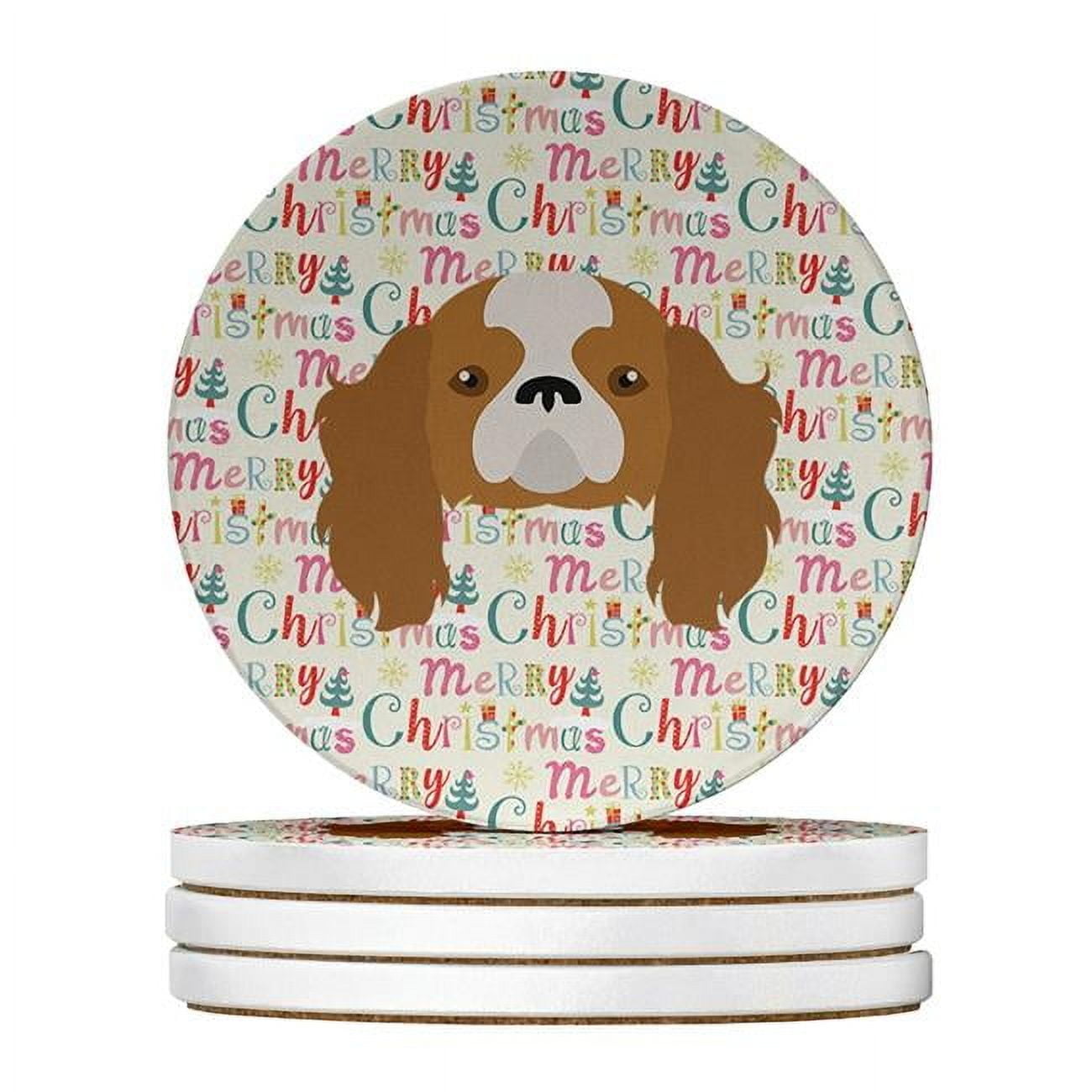 Blenheim Cavalier King Charles Spaniel Merry Christmas Large Sandstone Coasters Pack of 4 4 in x 4 in