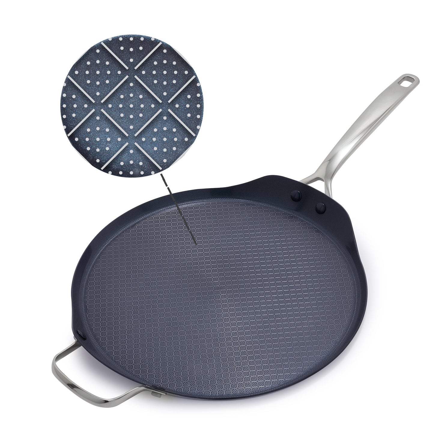Blue Diamond 13" Diamond Bond Hybrid Round Griddle, Ceramic Non-Stick, Stainless Steel, Silver