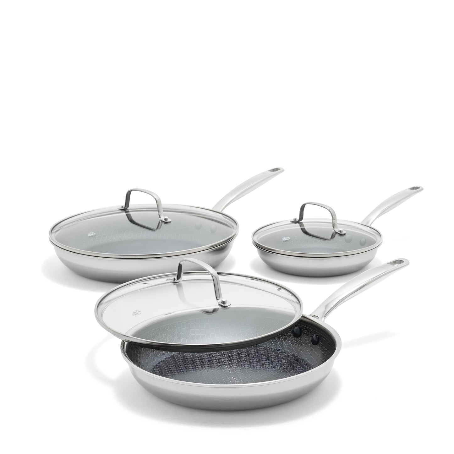 Blue Diamond Diamond Bond 6 Piece Hybrid Nonstick Fry Set with Glass Lids, Stainless Steel