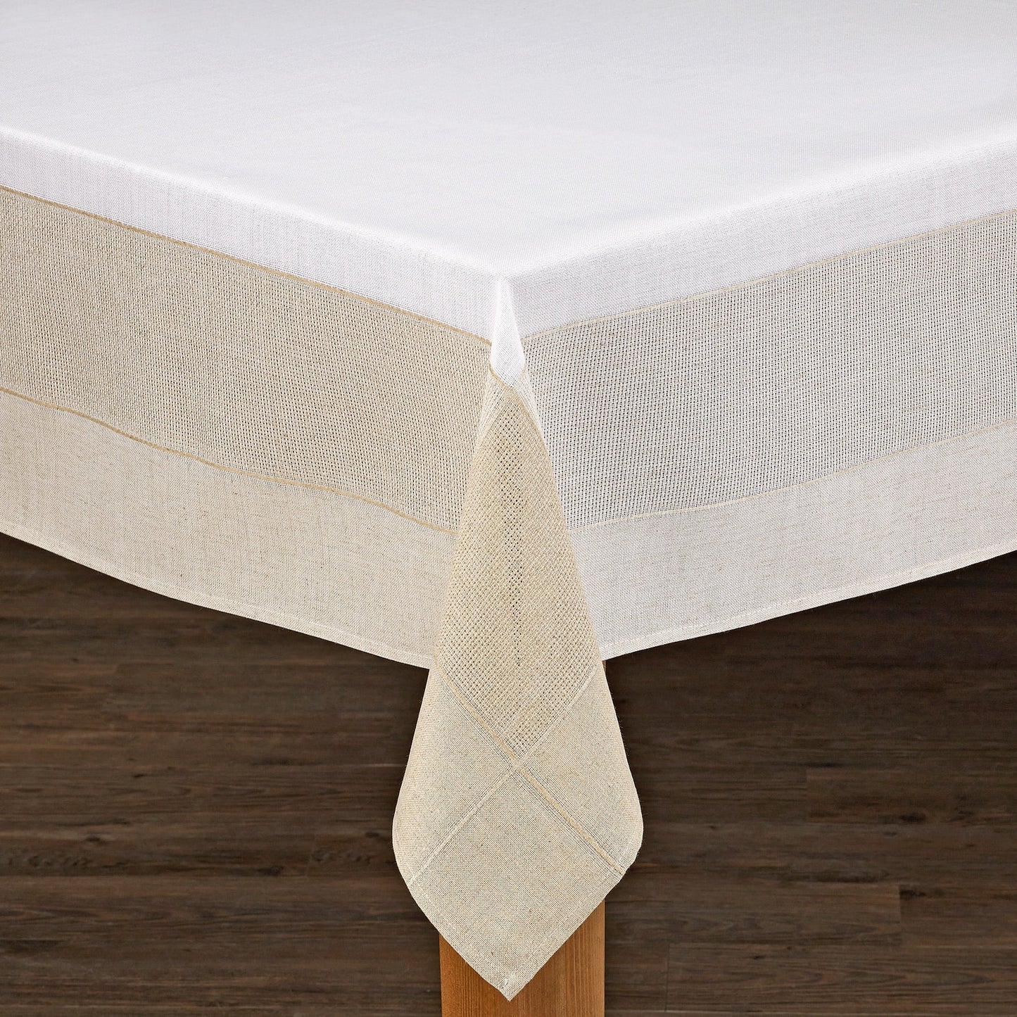 Bohemia 60"x84" Cotton/Poly Tablecloth in White/Natural
