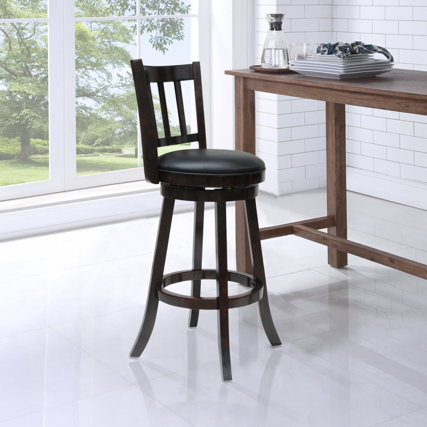 Boraam Bloomington 29" Faux Leather Swivel Wood Bar Stool - Cappuccino Finish