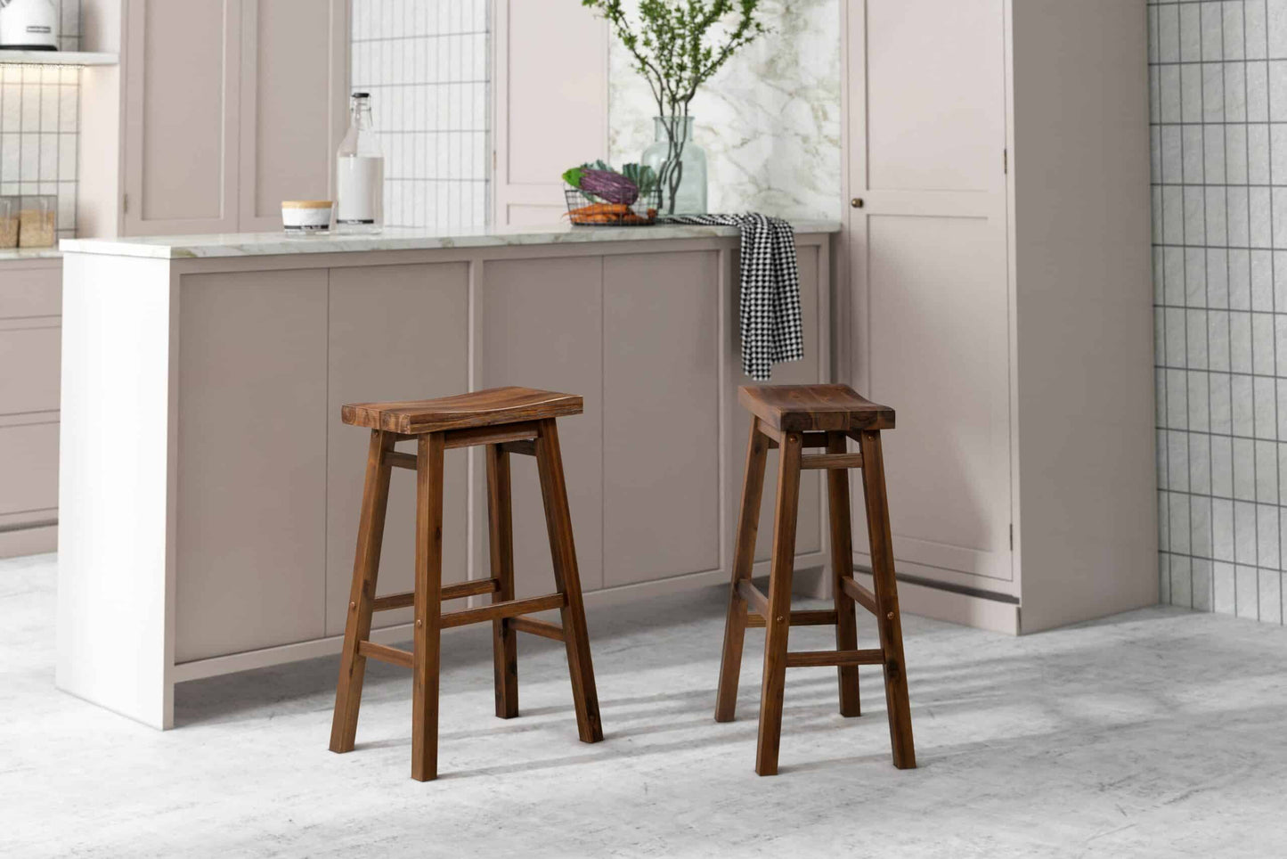 Boraam Sonoma Taburetes de Bar de Madera sin Respaldo de 29" - Gris Tormenta con Cepillo de Alambre - Juego de 2