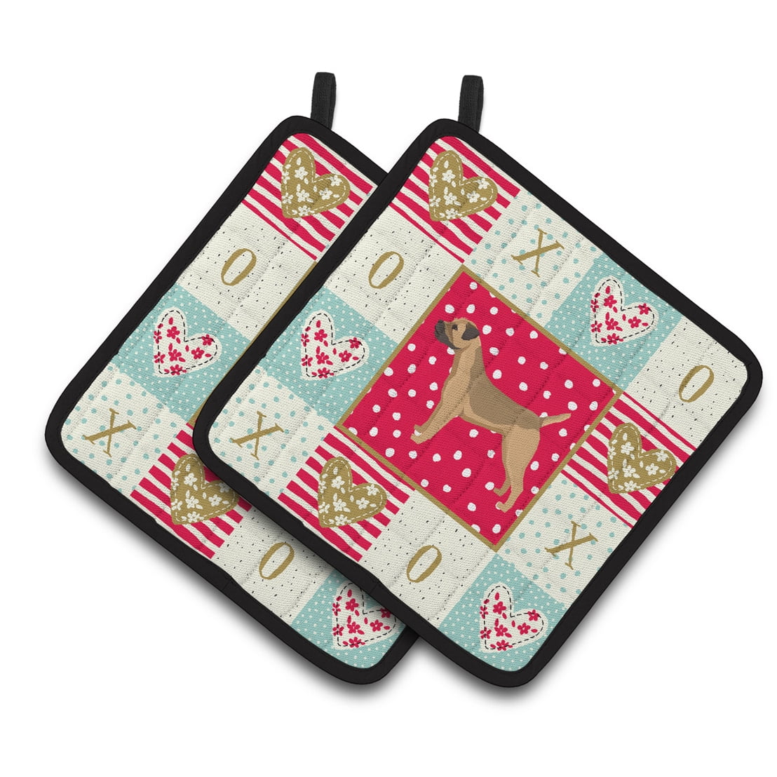 Border Terrier Love Pair of Pot Holders