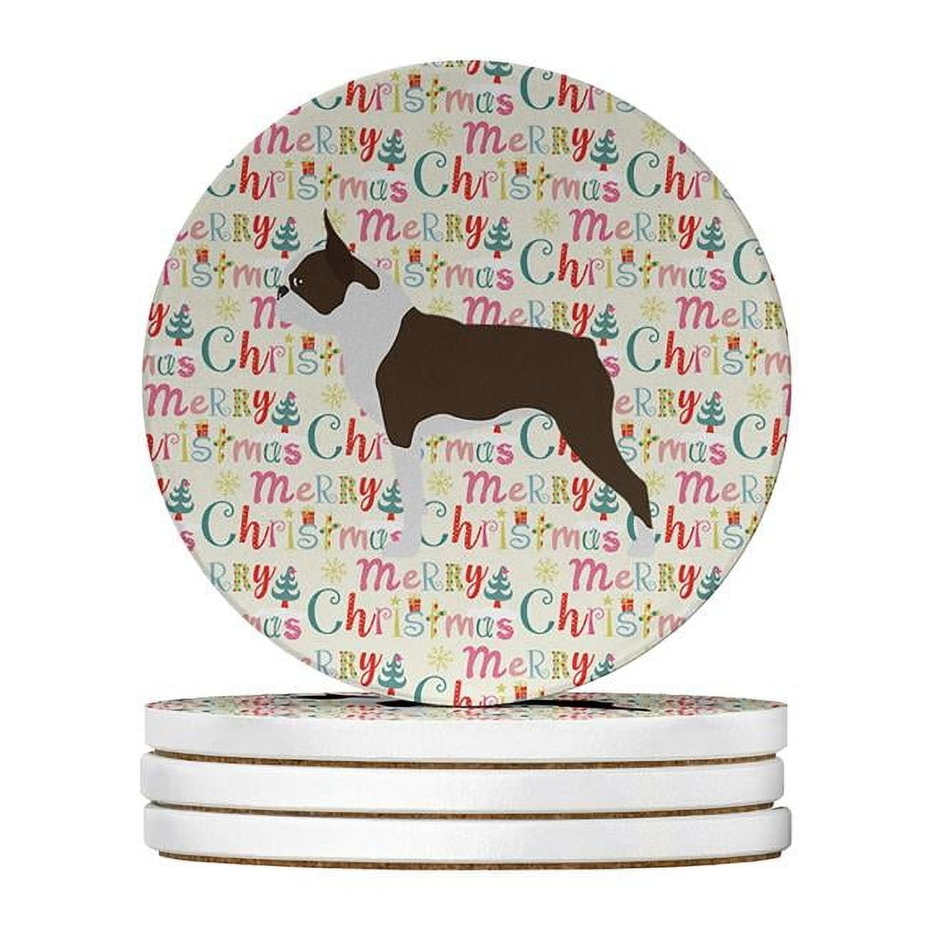 Boston Terrier Merry Christmas Large Sandstone Coasters Pack of 4 4 in x 4 in