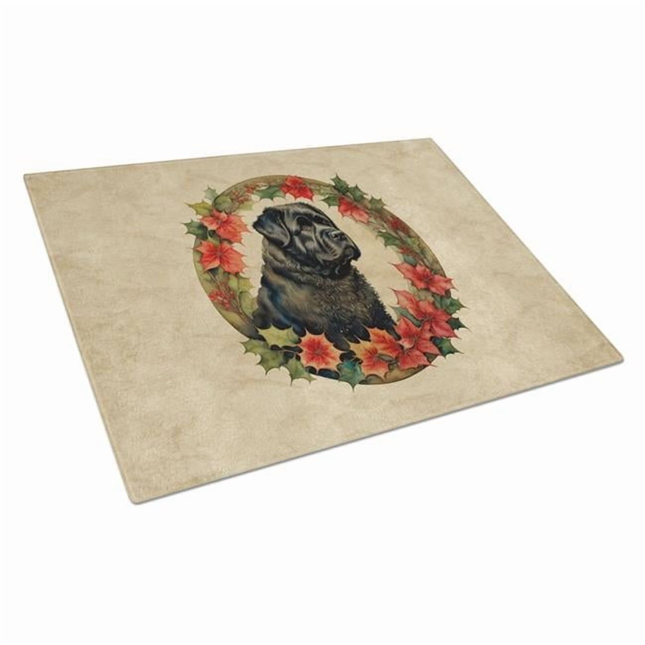 Bouvier des Flandres Christmas Flowers Glass Cutting Board 12 in x 15 in