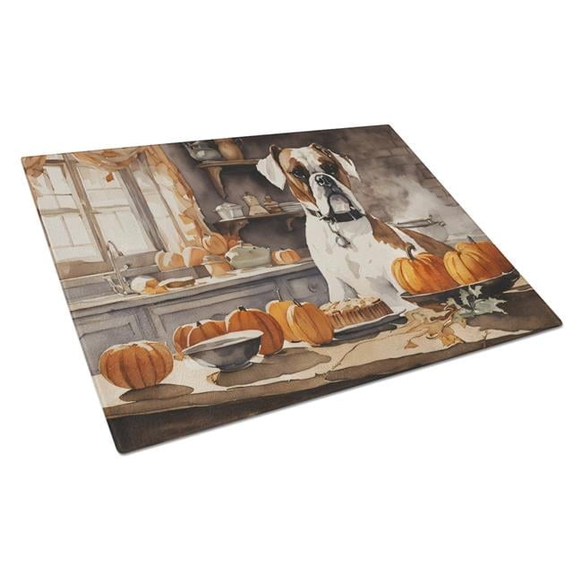 Boxer Fall Kitchen Pumpkins Glass Cutting Board Large 12 in x 15 in