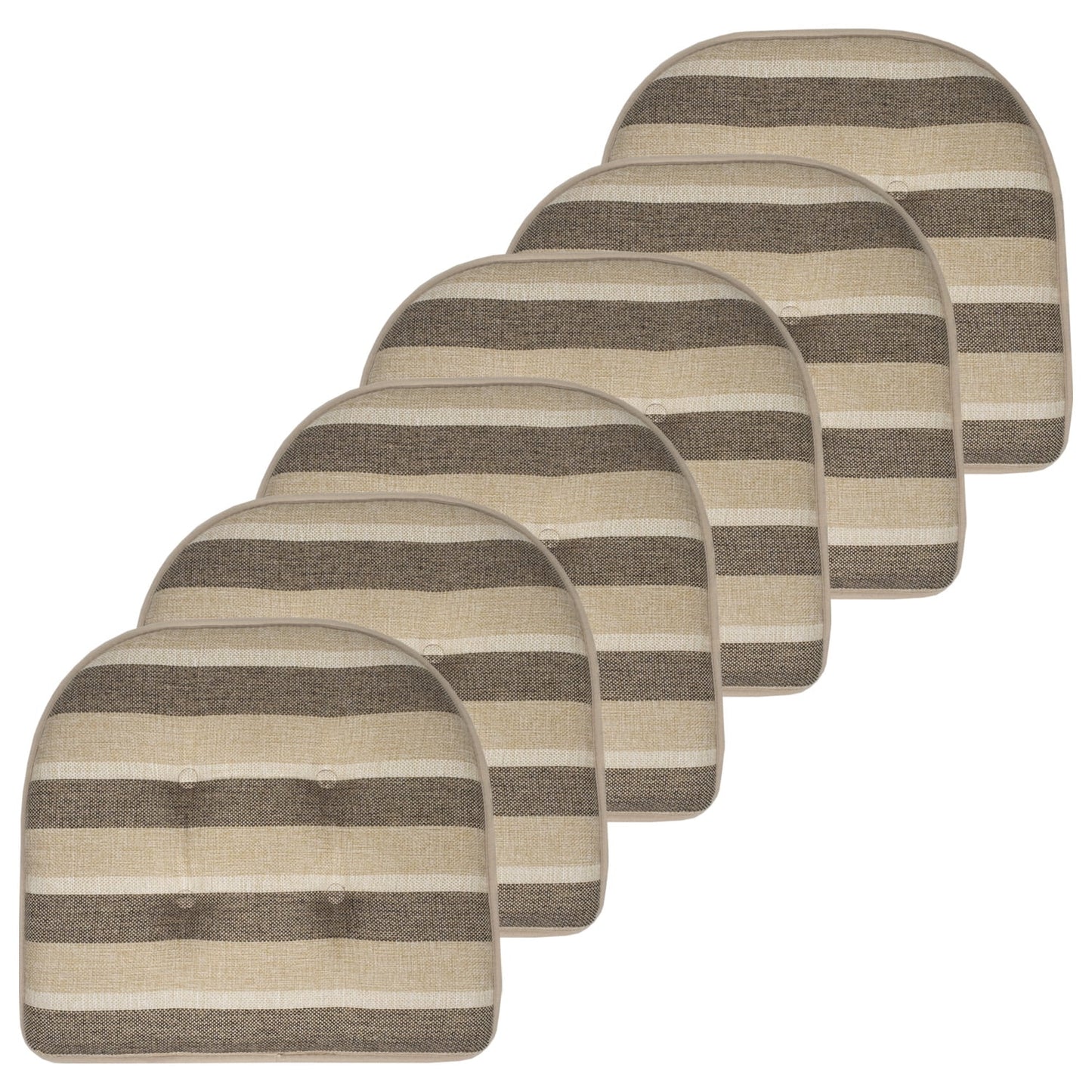 Bradford Striped U-Shaped Memory Foam Chair Pad Beige and Brown 6-Pack