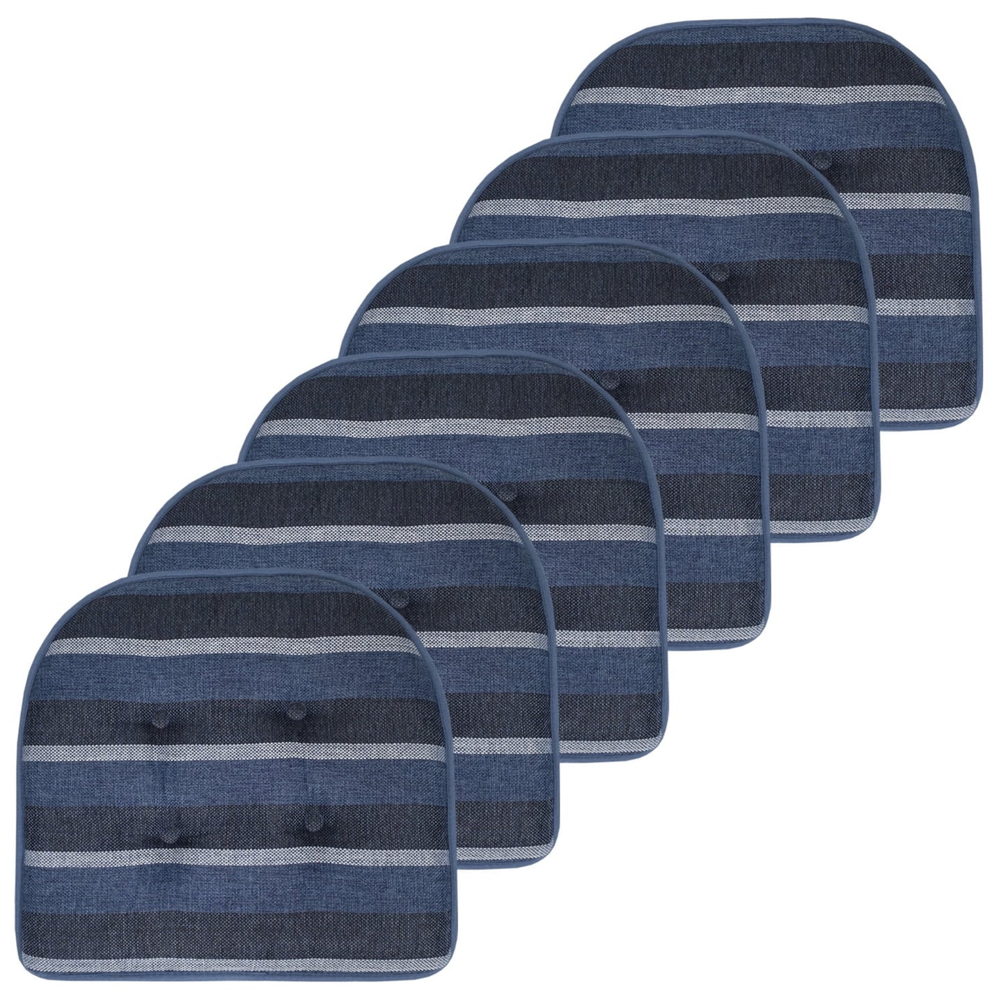 Bradford Striped U-Shaped Memory Foam Chair Pad Steel Blue 6-Pack