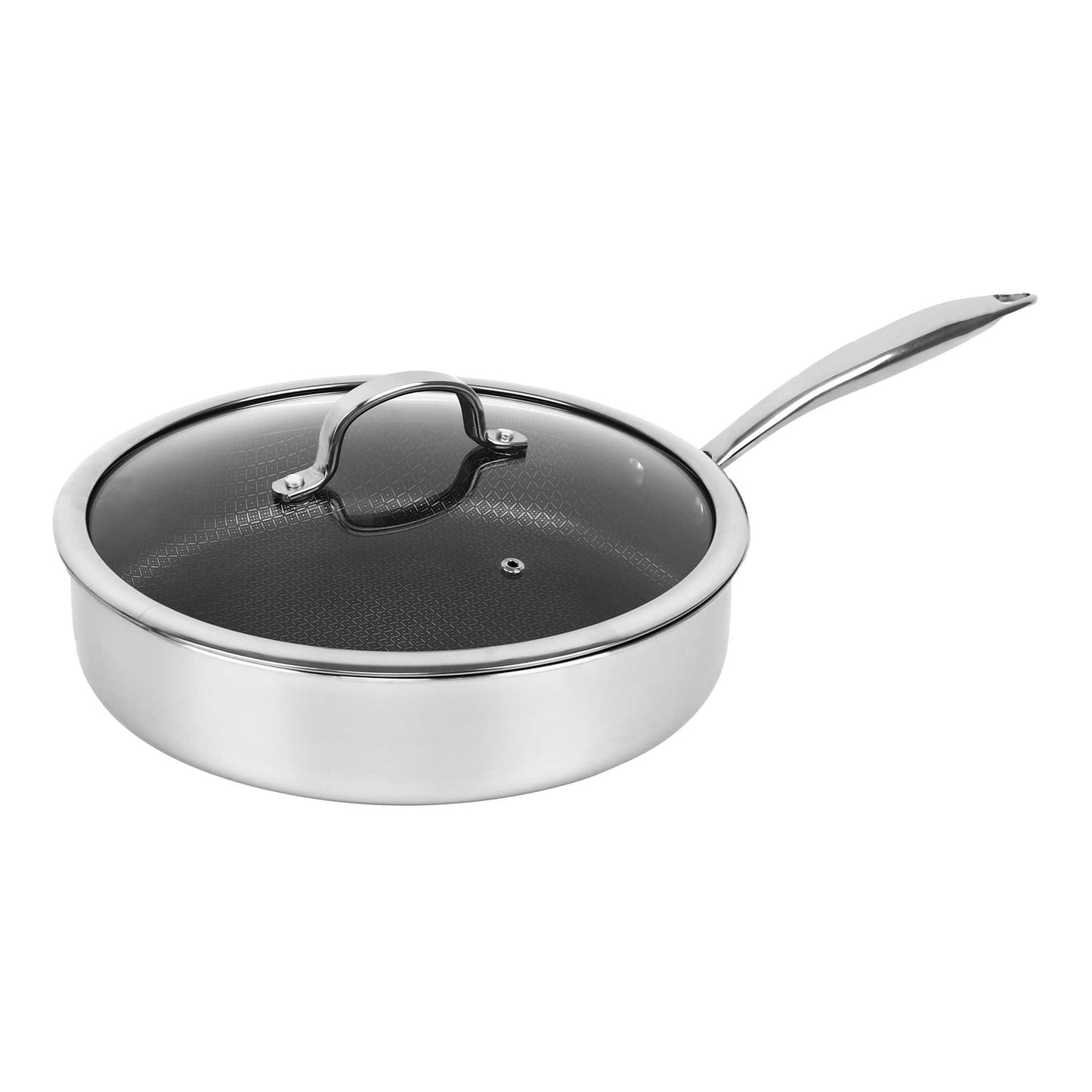 Brentwood 10-In. 3.2-Qt. 3-Ply Hybrid Non-Stick Stainless Steel Deep Sauté Pan with Tempered Glass Lid