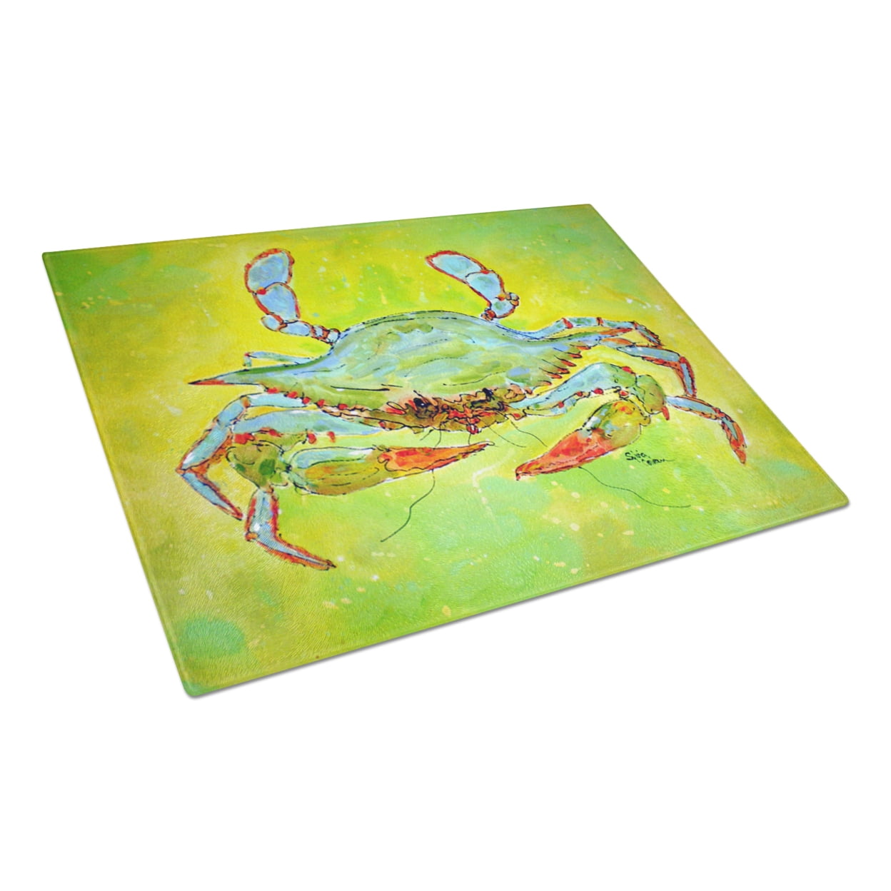 Bright Green Blue Crab Glass Cutting Board Large