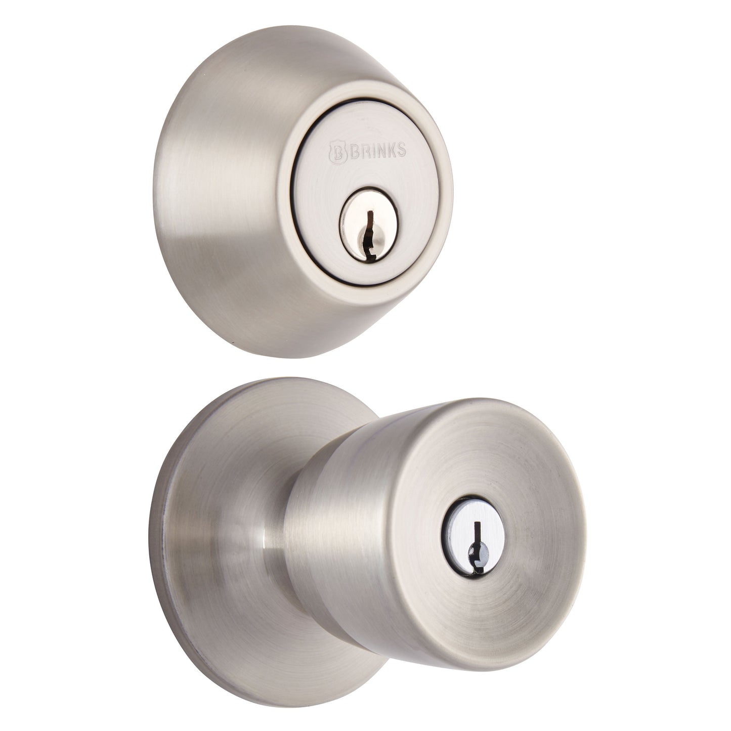 Brinks Keyed Entry Classic Bell Style Doorknob and Deadbolt Combo, Satin Nickel Finish