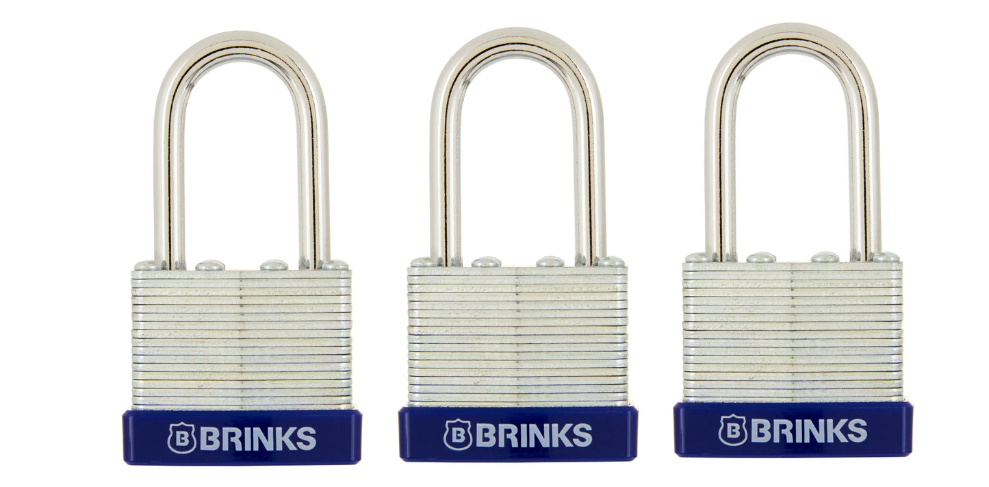 Brinks Laminated Steel Padlock 40mm Body with 1-8/16 inch Shackle, 3 pack