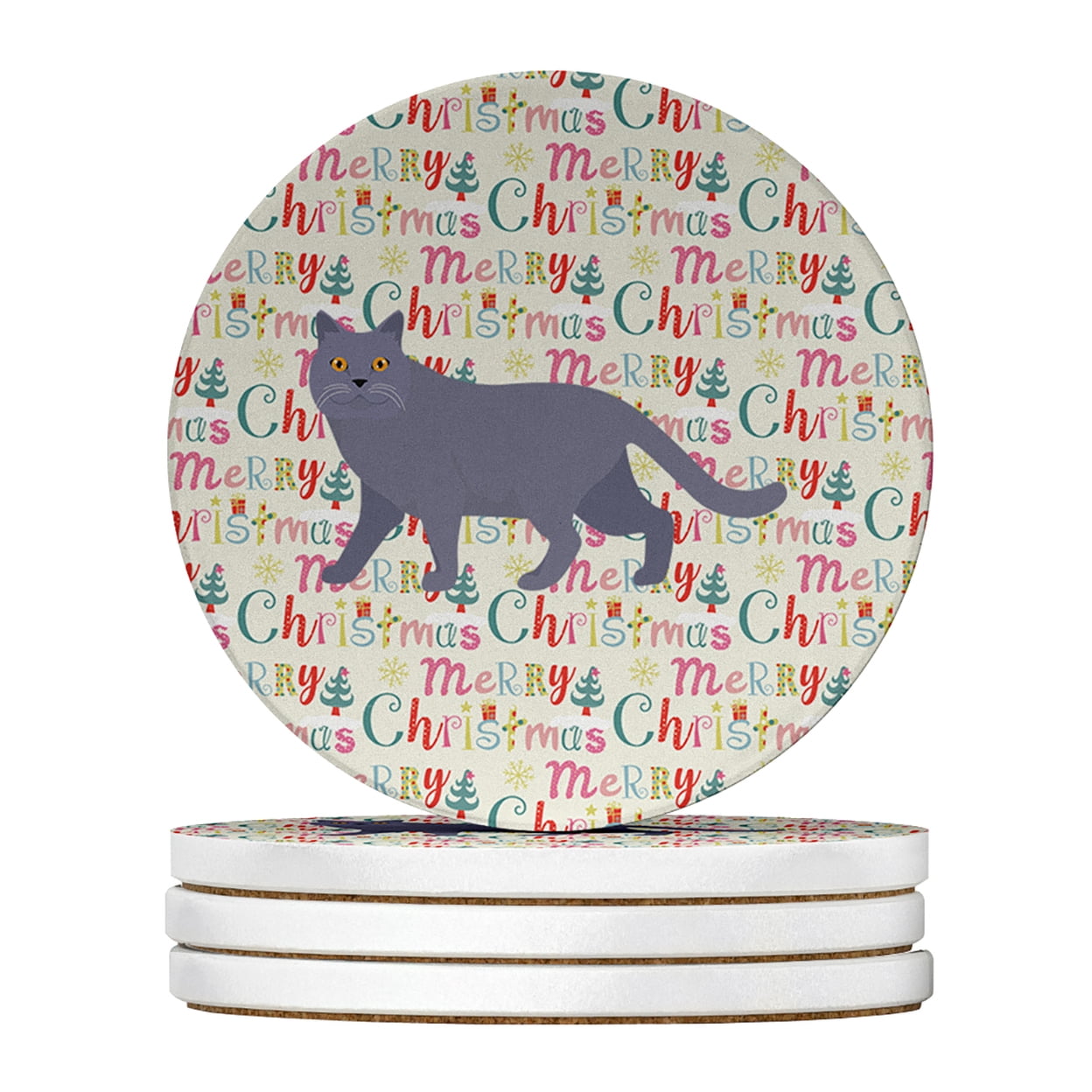 British Shorthair #1 Cat Christmas Large Sandstone Coasters Pack of 4 4 in x 4 in