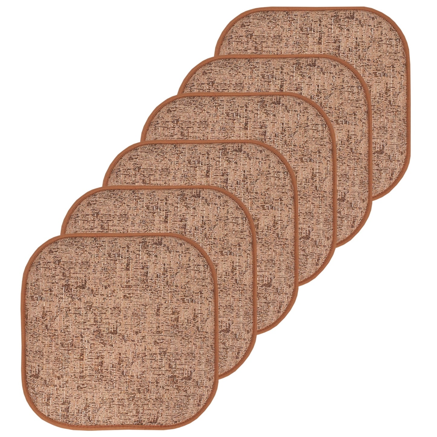 Broadway Memory Foam No Slip Back 16 x 16 Chair Pad Cushion 6 Pack - Rust-Brown