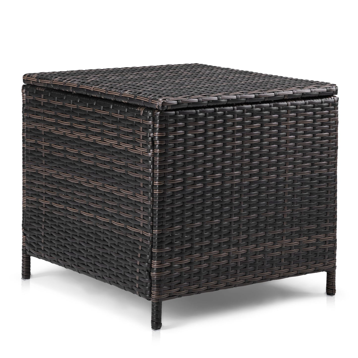 Brown Gradient Outdoor PE Rattan Storage Side Table 27 Gallon Weather Resistant Patio End Table Sturdy Iron Frame Multifunctional Garden Deck Accent Table With Lid